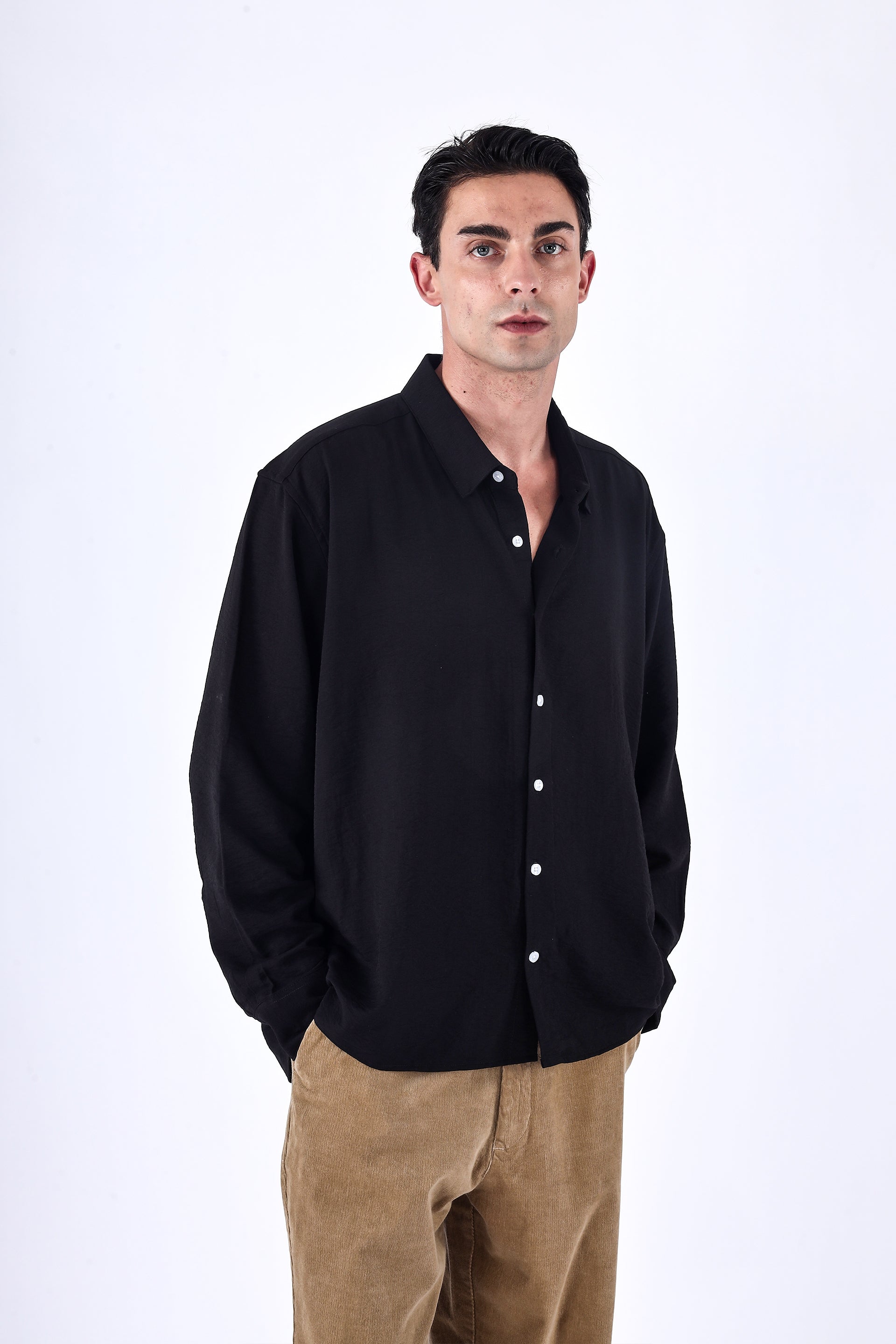 Relaxed Drape Shirt In Black