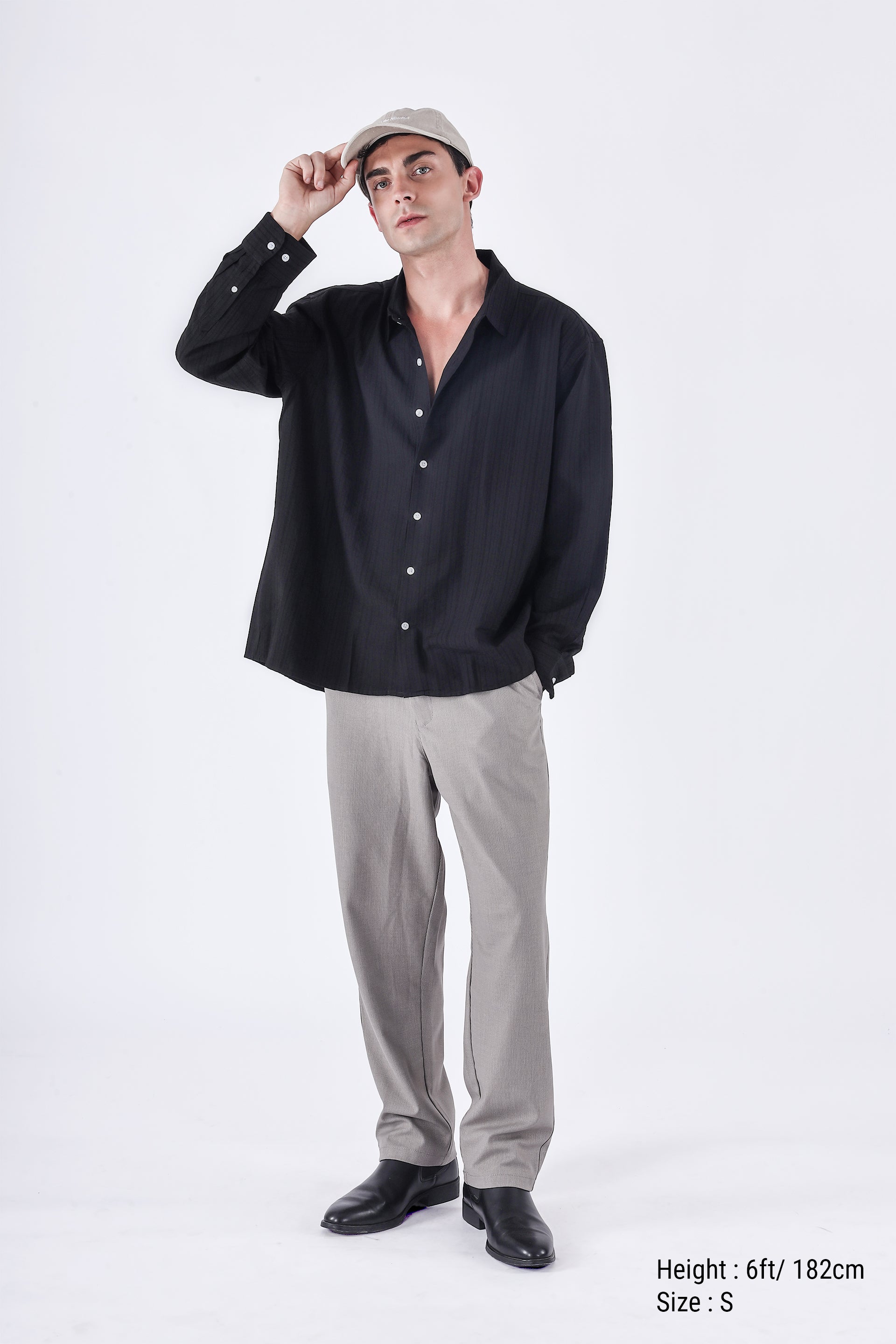 Relaxed Striped Drape Shirt In Black