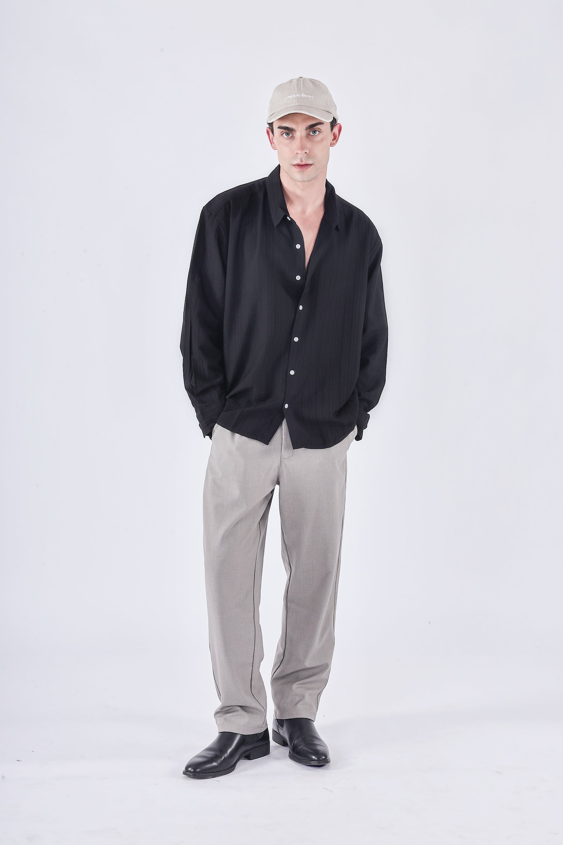 Relaxed Striped Drape Shirt In Black