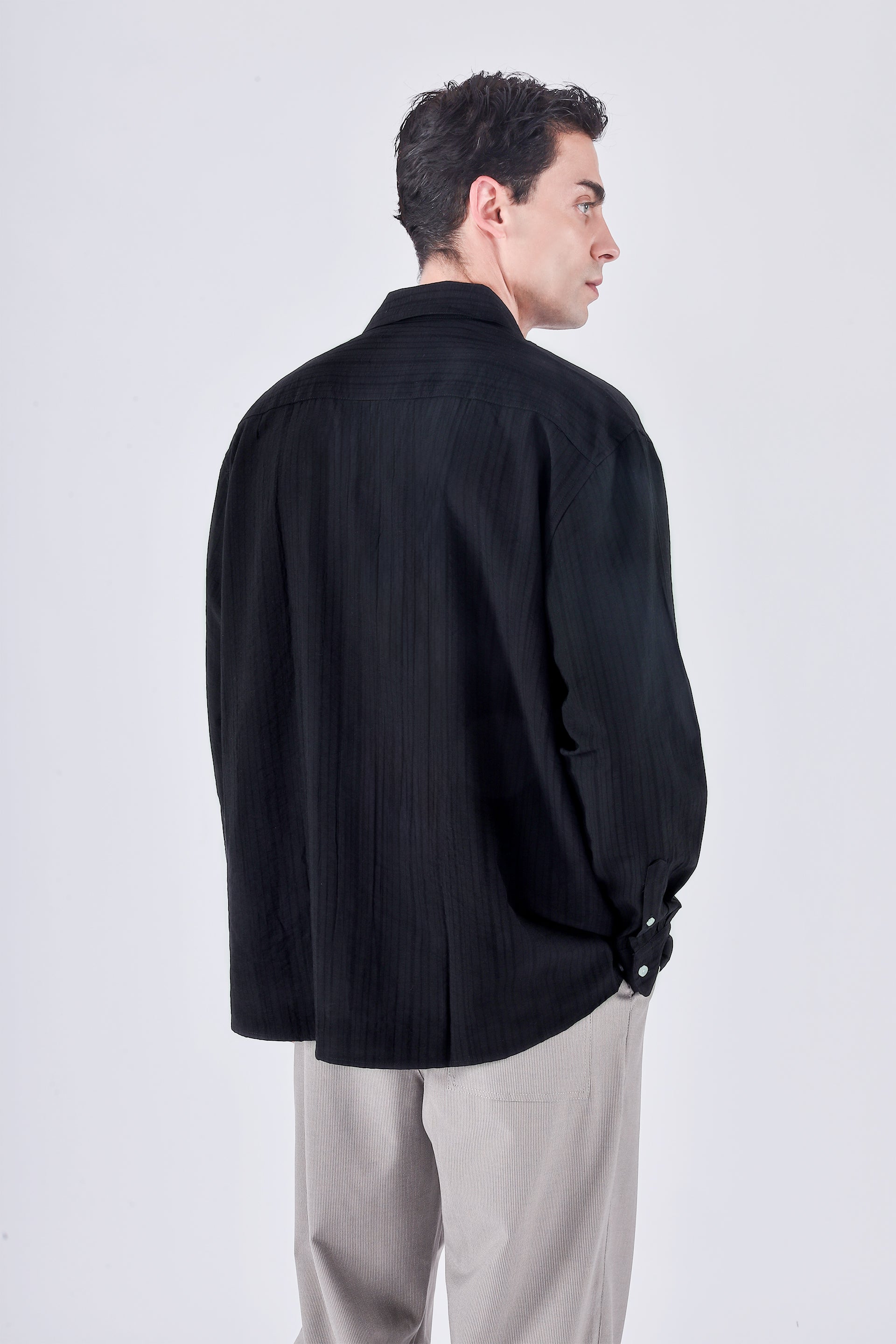 Relaxed Striped Drape Shirt In Black