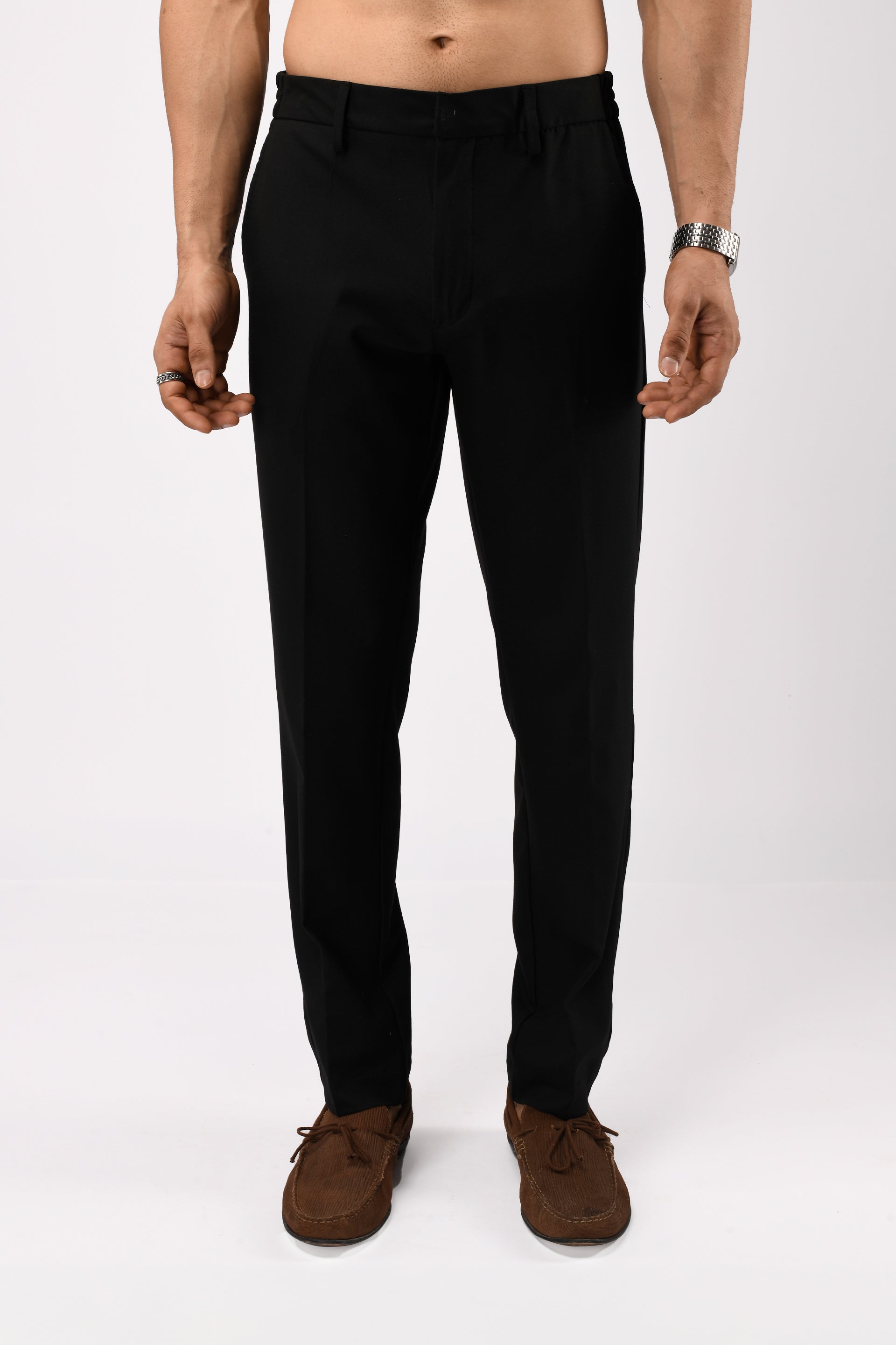 EASY IRON TAILORED TROUSERS IN BLACK