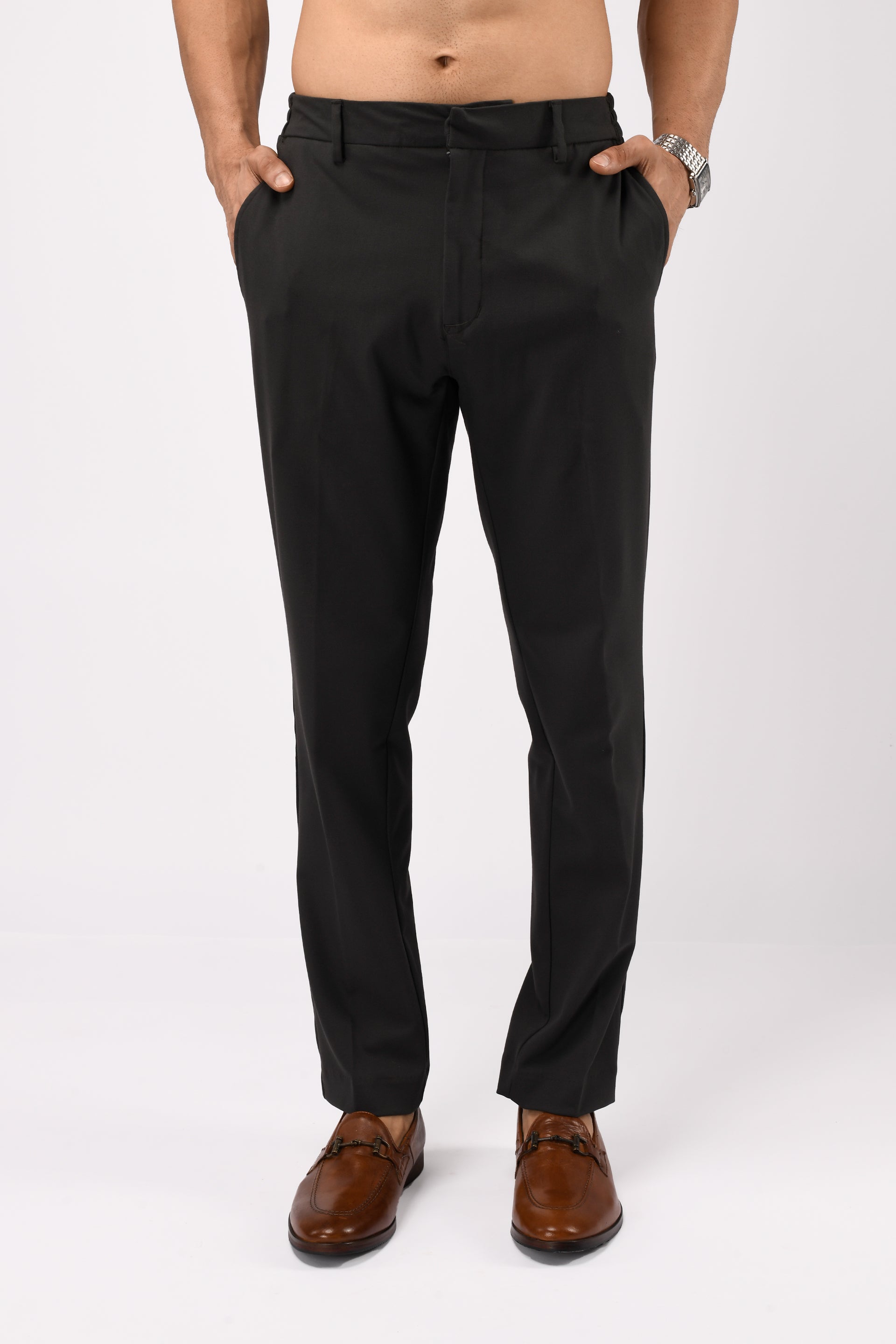 EASY IRON TAILORED TROUSERS IN DARK GREY