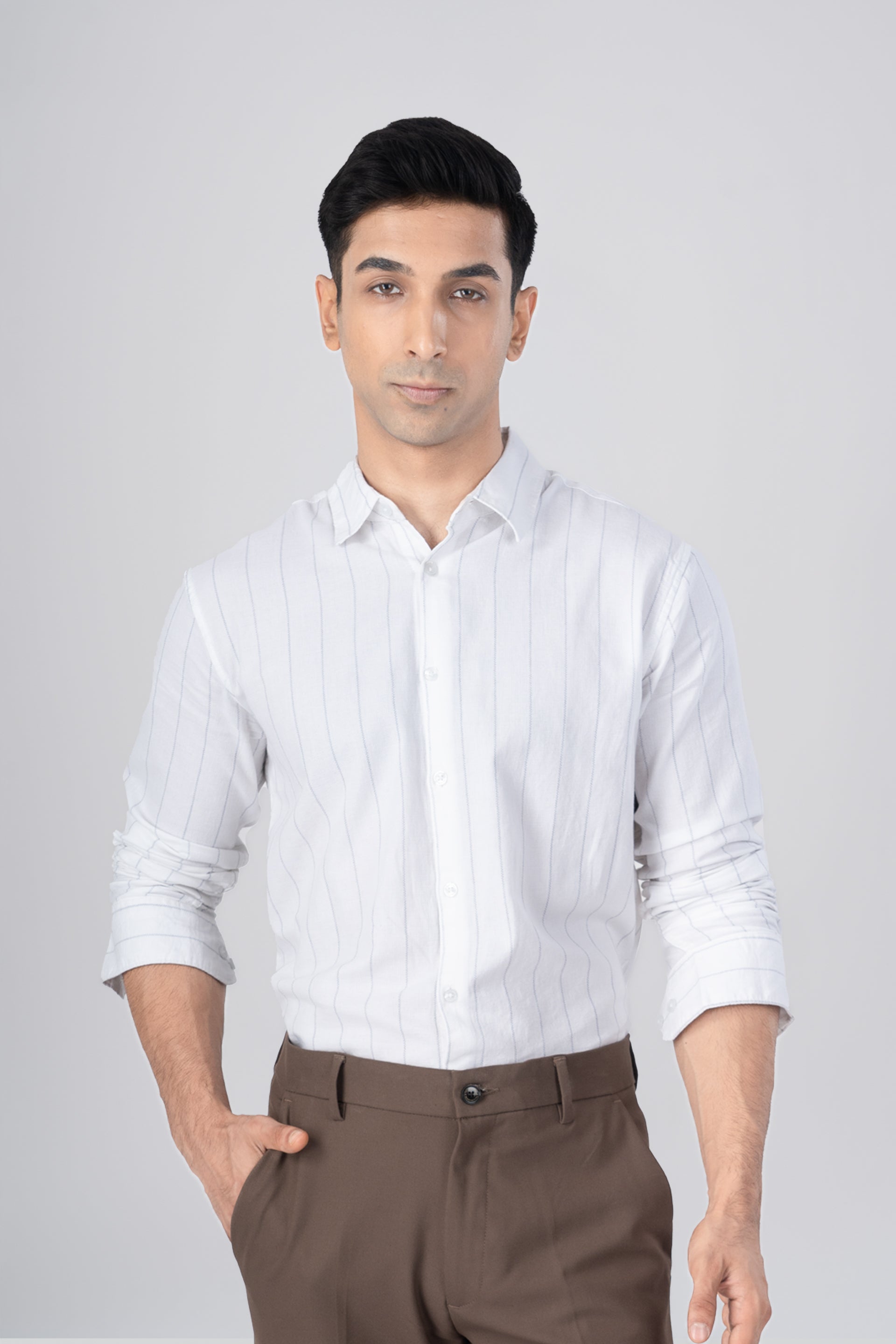 Soft Stripe Tailored Shirt In White