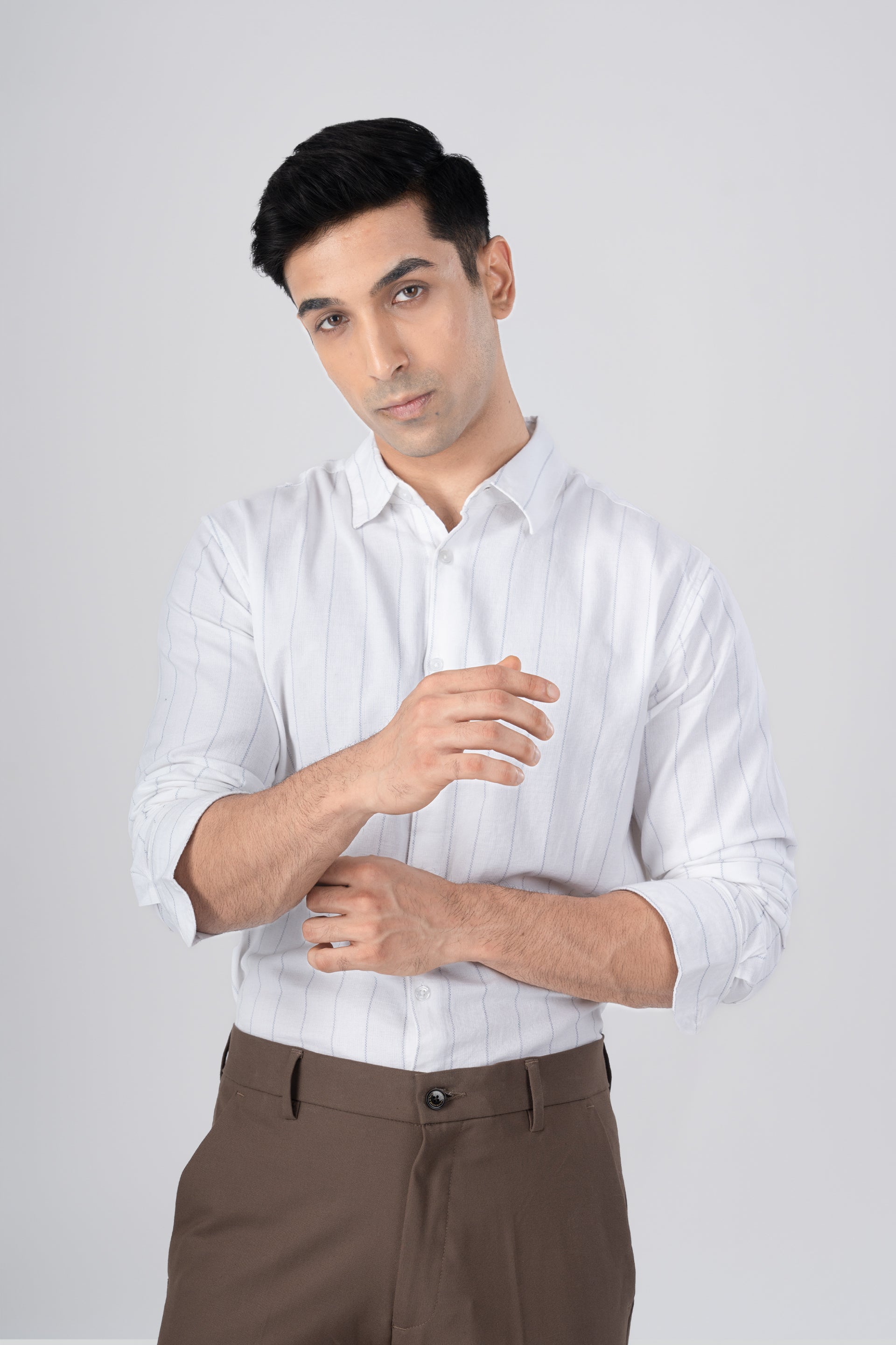 Soft Stripe Tailored Shirt In White