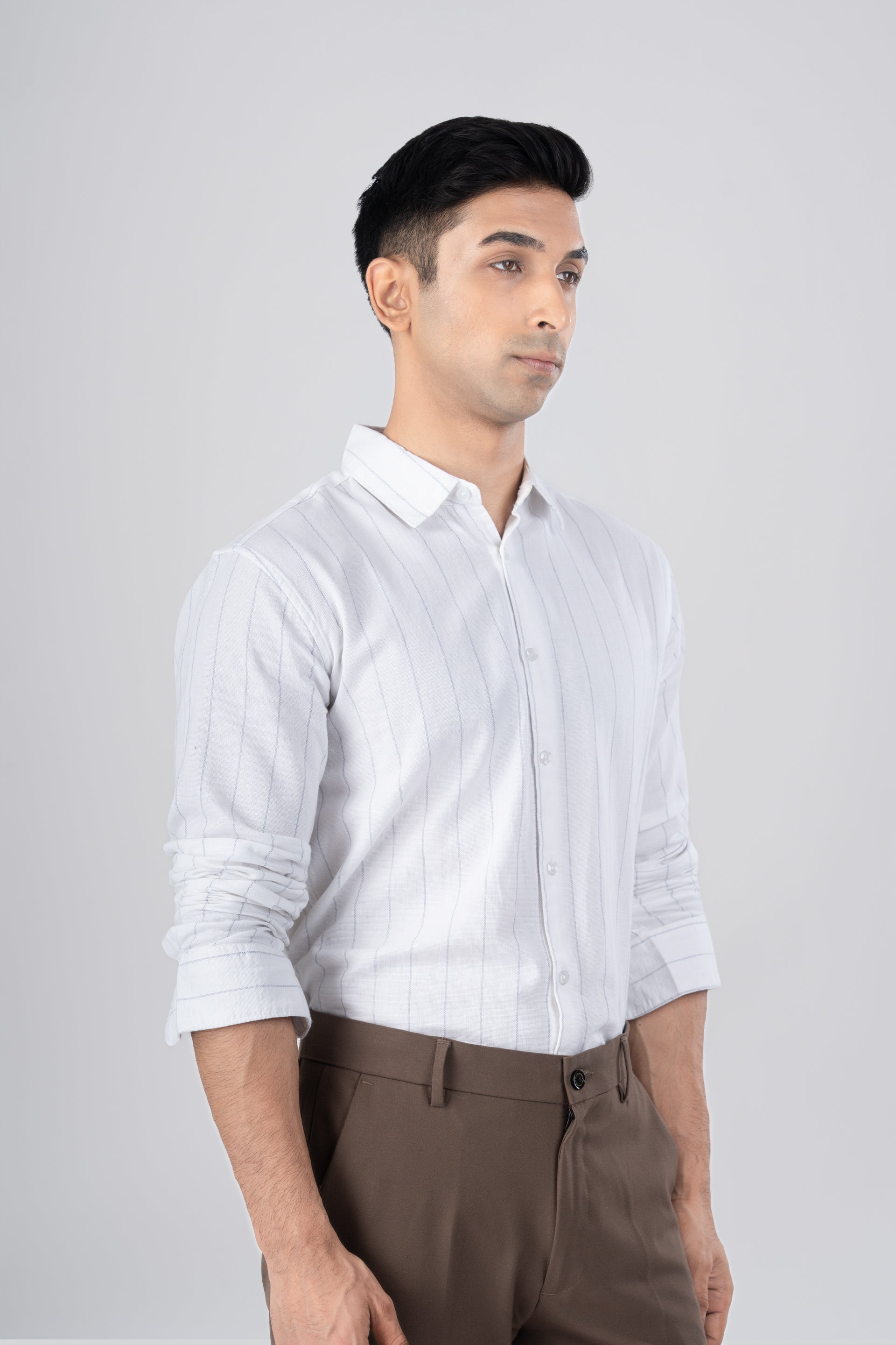 Soft Stripe Tailored Shirt In White