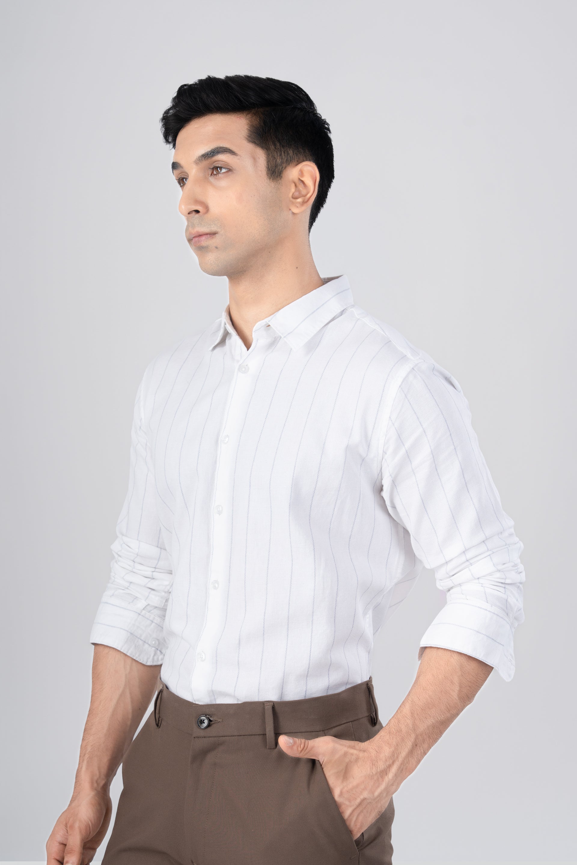 Soft Stripe Tailored Shirt In White