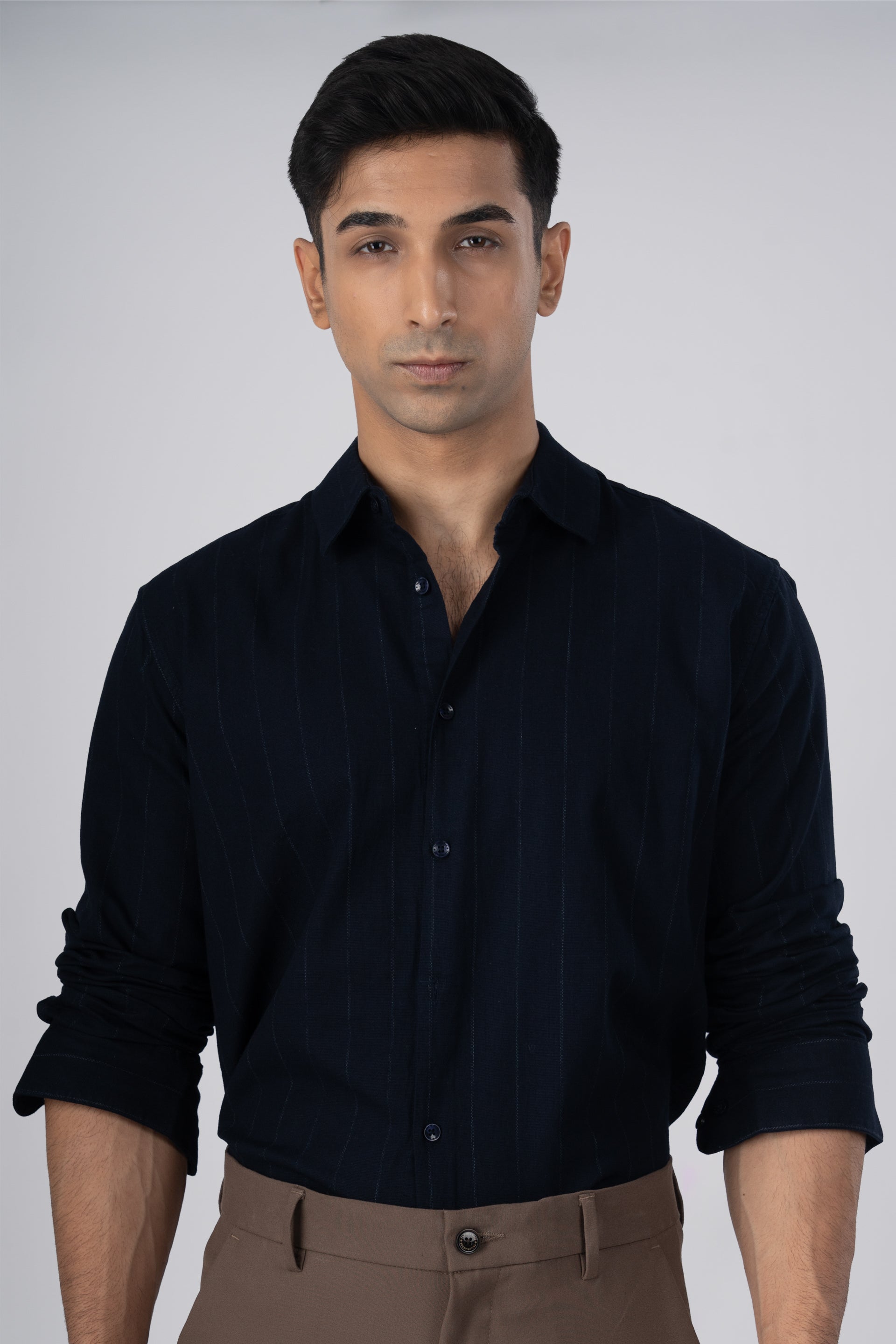 Soft Stripe Tailored Shirt In Navy