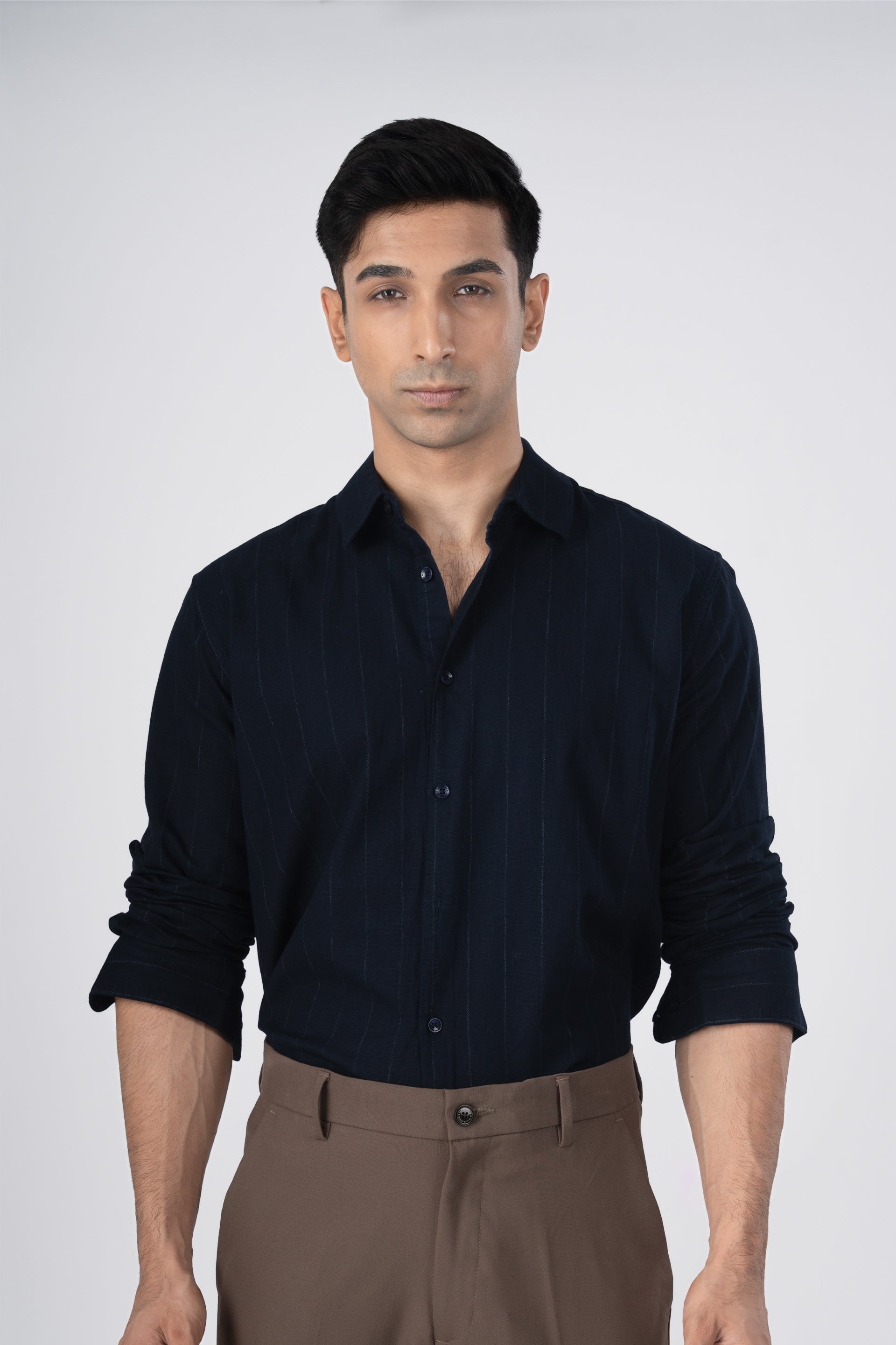 Soft Stripe Tailored Shirt In Navy