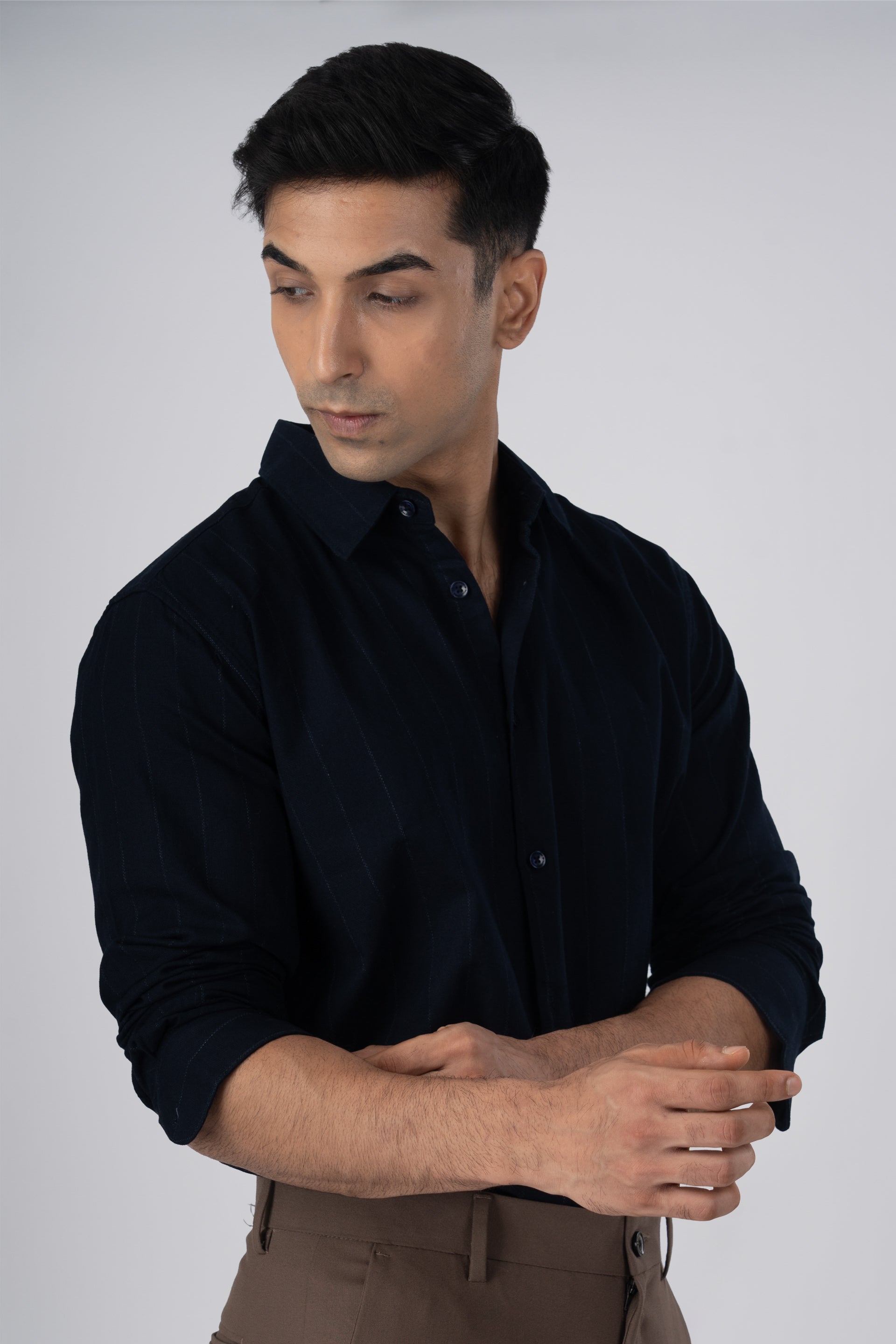 Soft Stripe Tailored Shirt In Navy