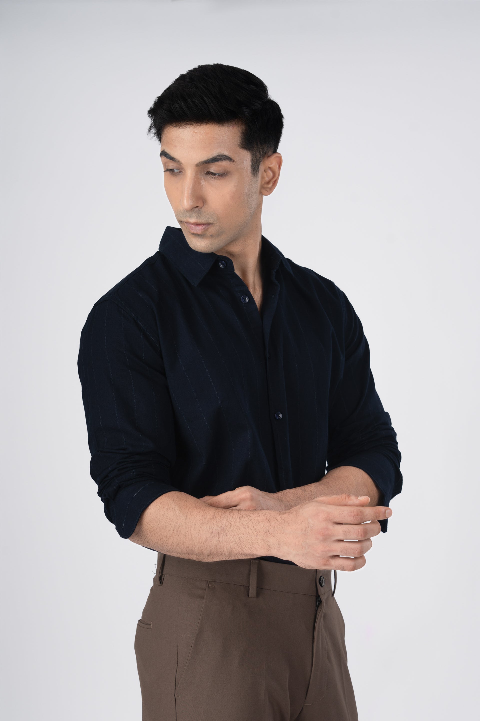 Soft Stripe Tailored Shirt In Navy