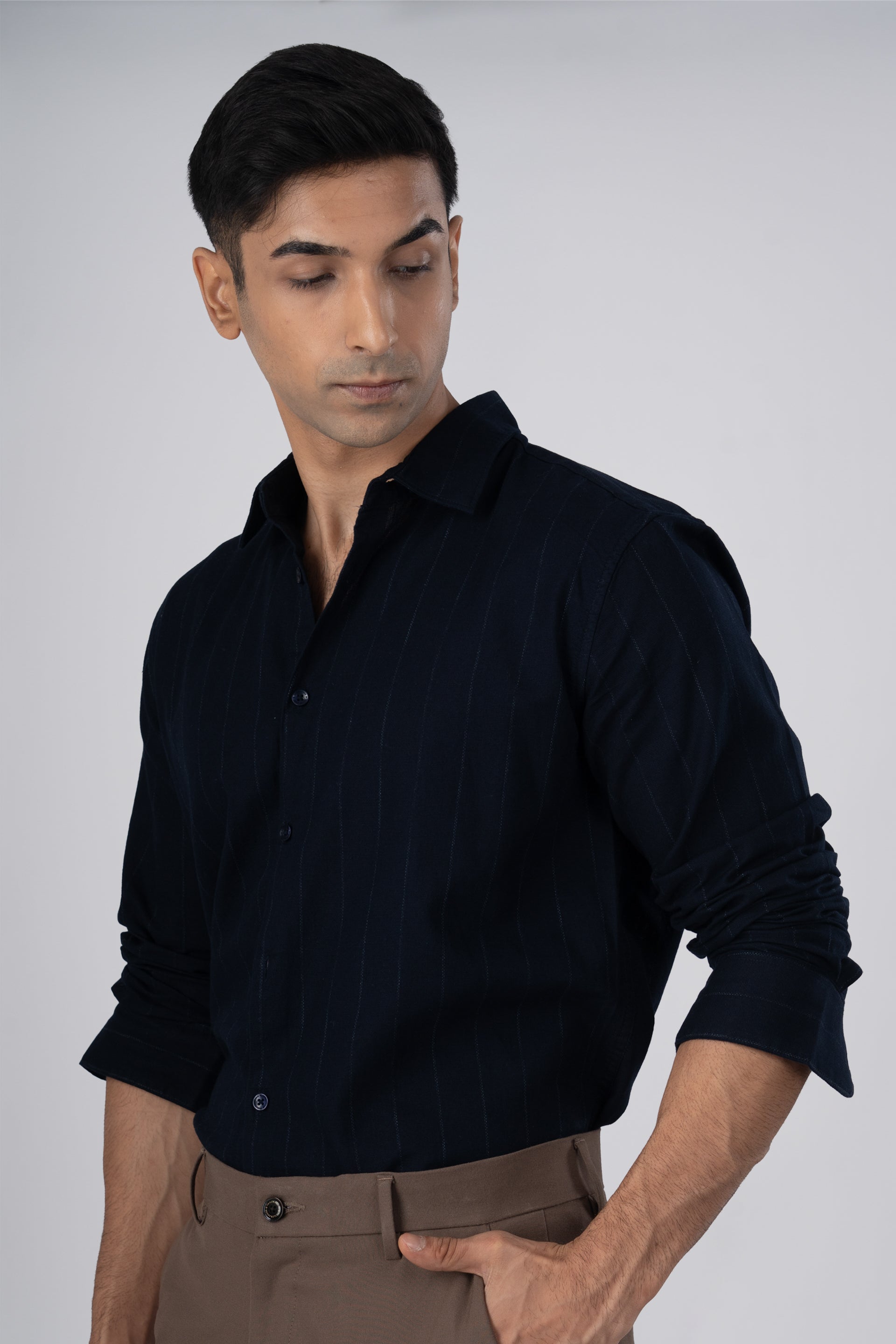 Soft Stripe Tailored Shirt In Navy