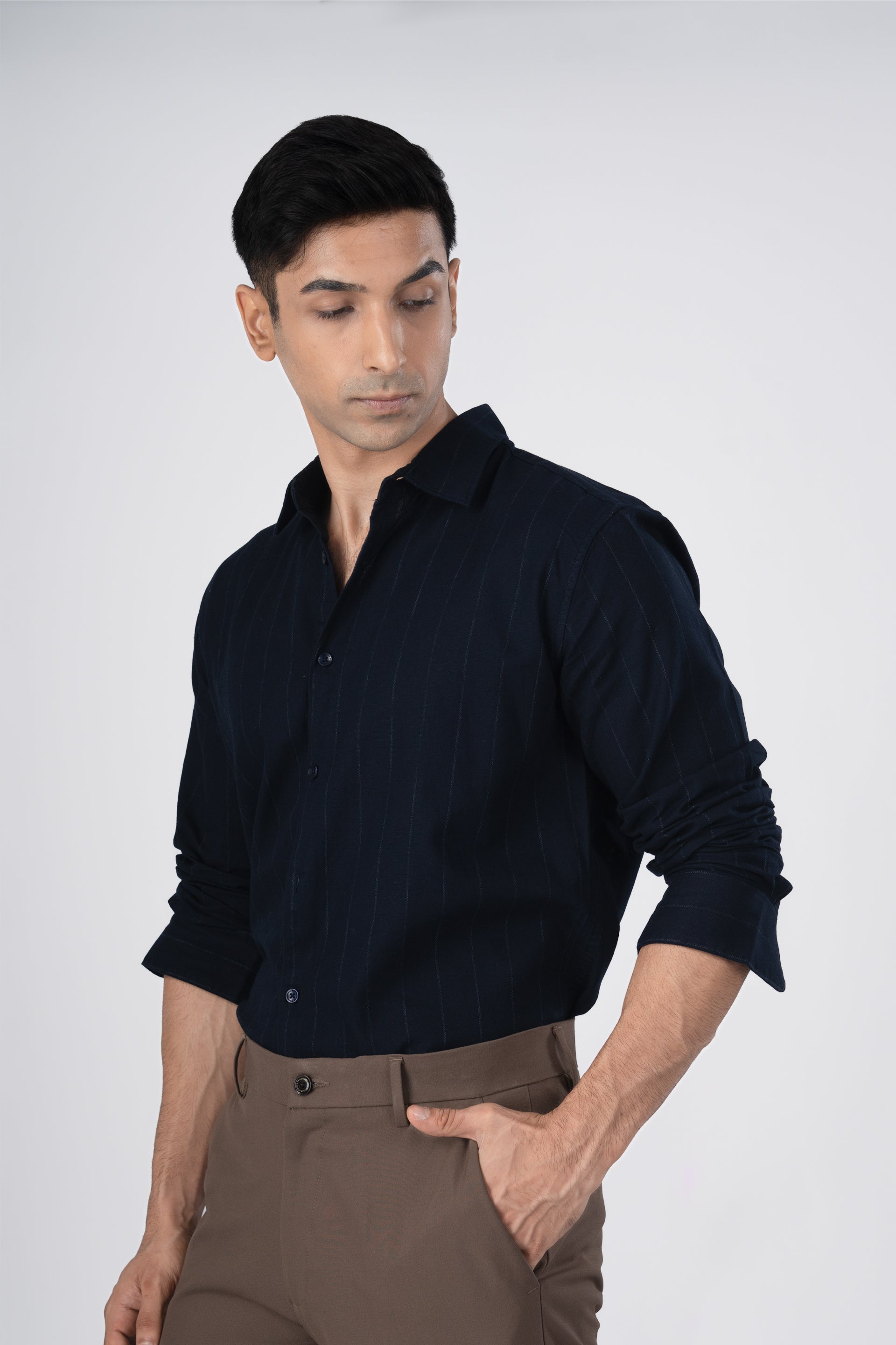 Soft Stripe Tailored Shirt In Navy