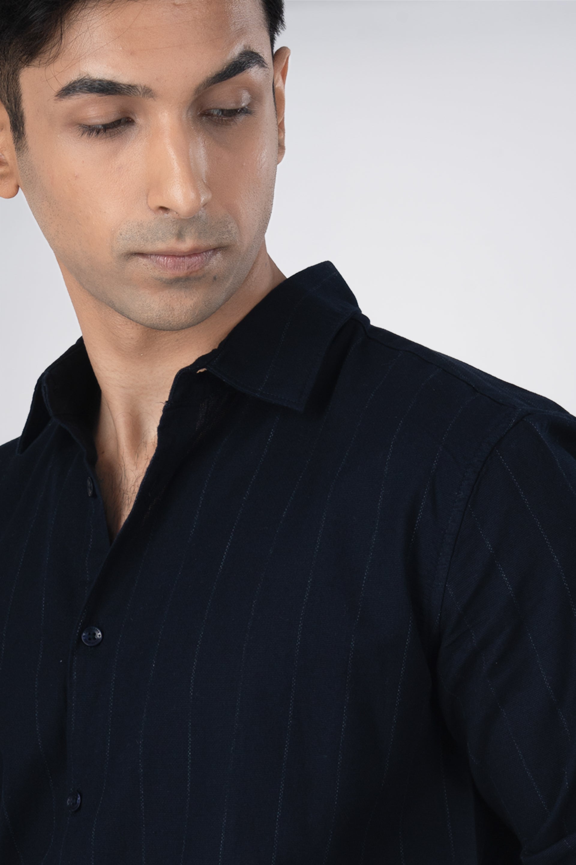 Soft Stripe Tailored Shirt In Navy