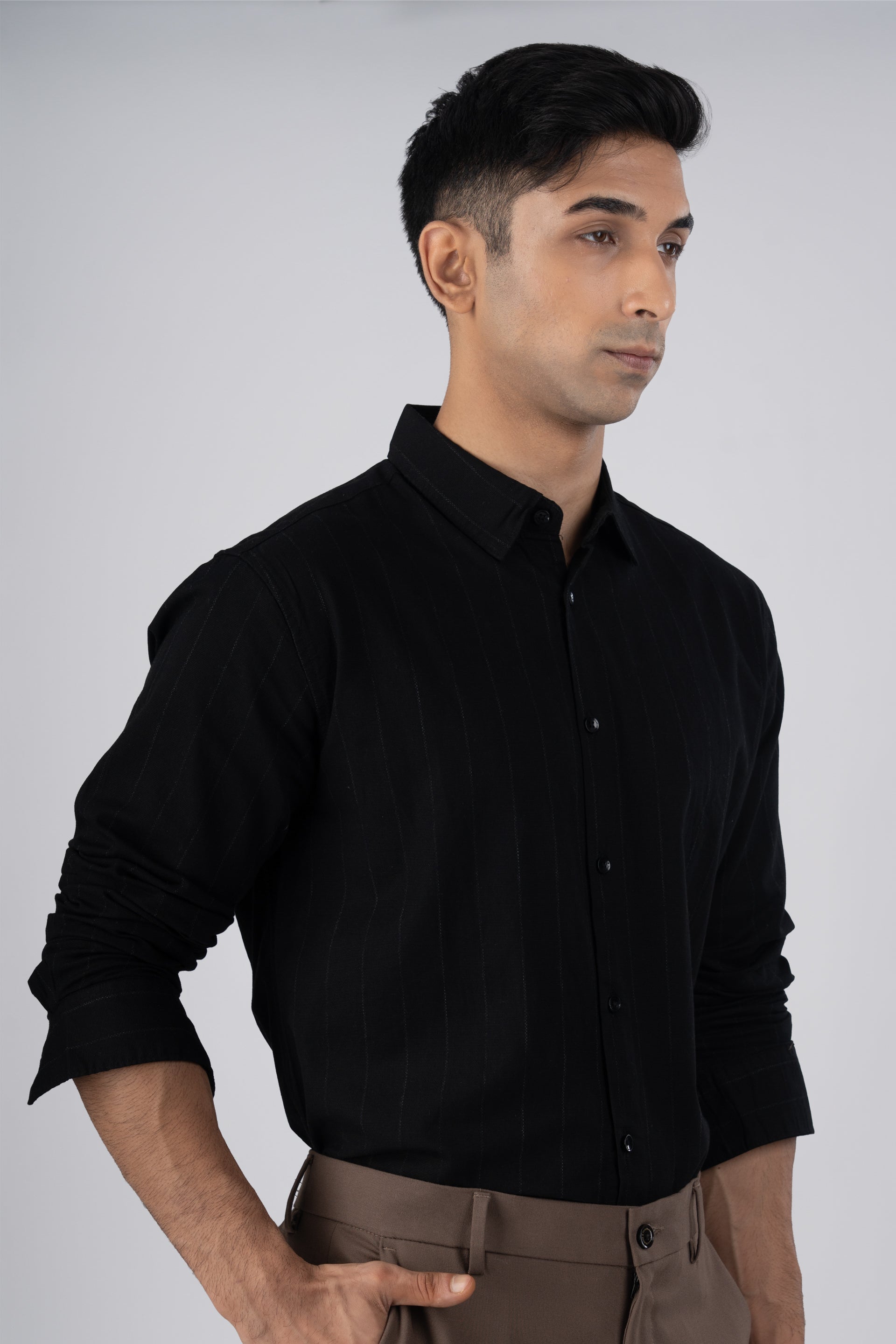 Soft Stripe Tailored Shirt In Black
