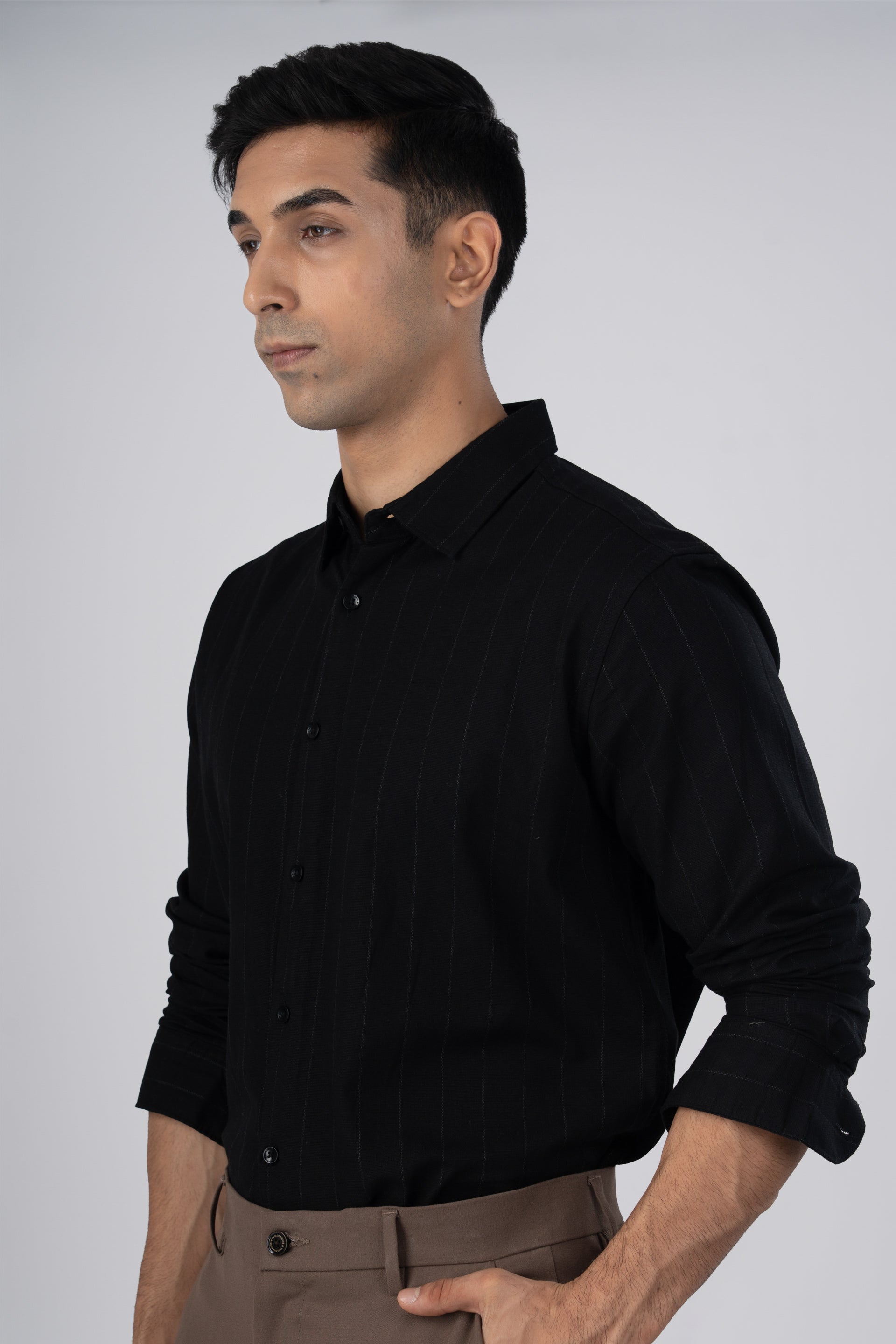 Soft Stripe Tailored Shirt In Black
