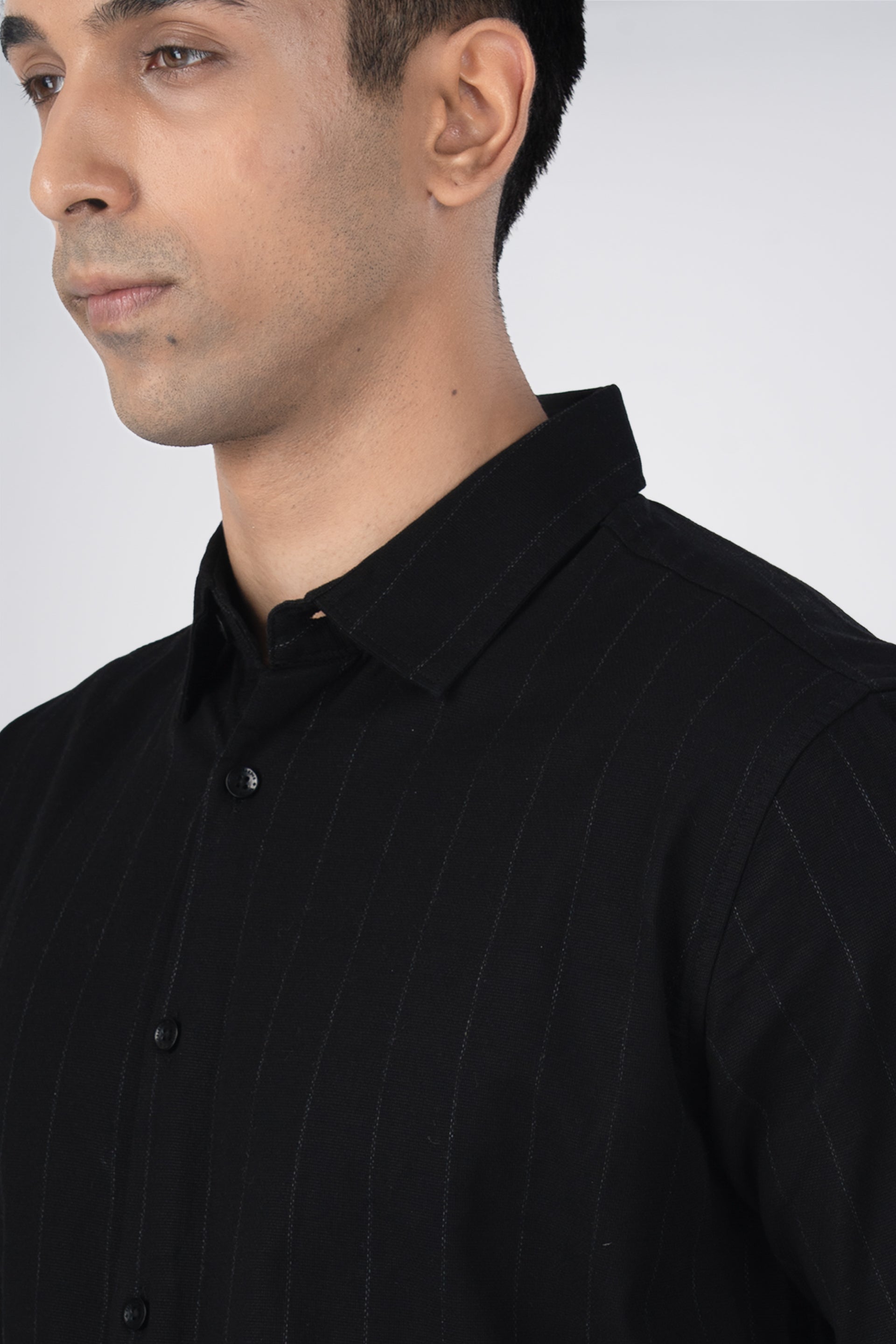 Soft Stripe Tailored Shirt In Black
