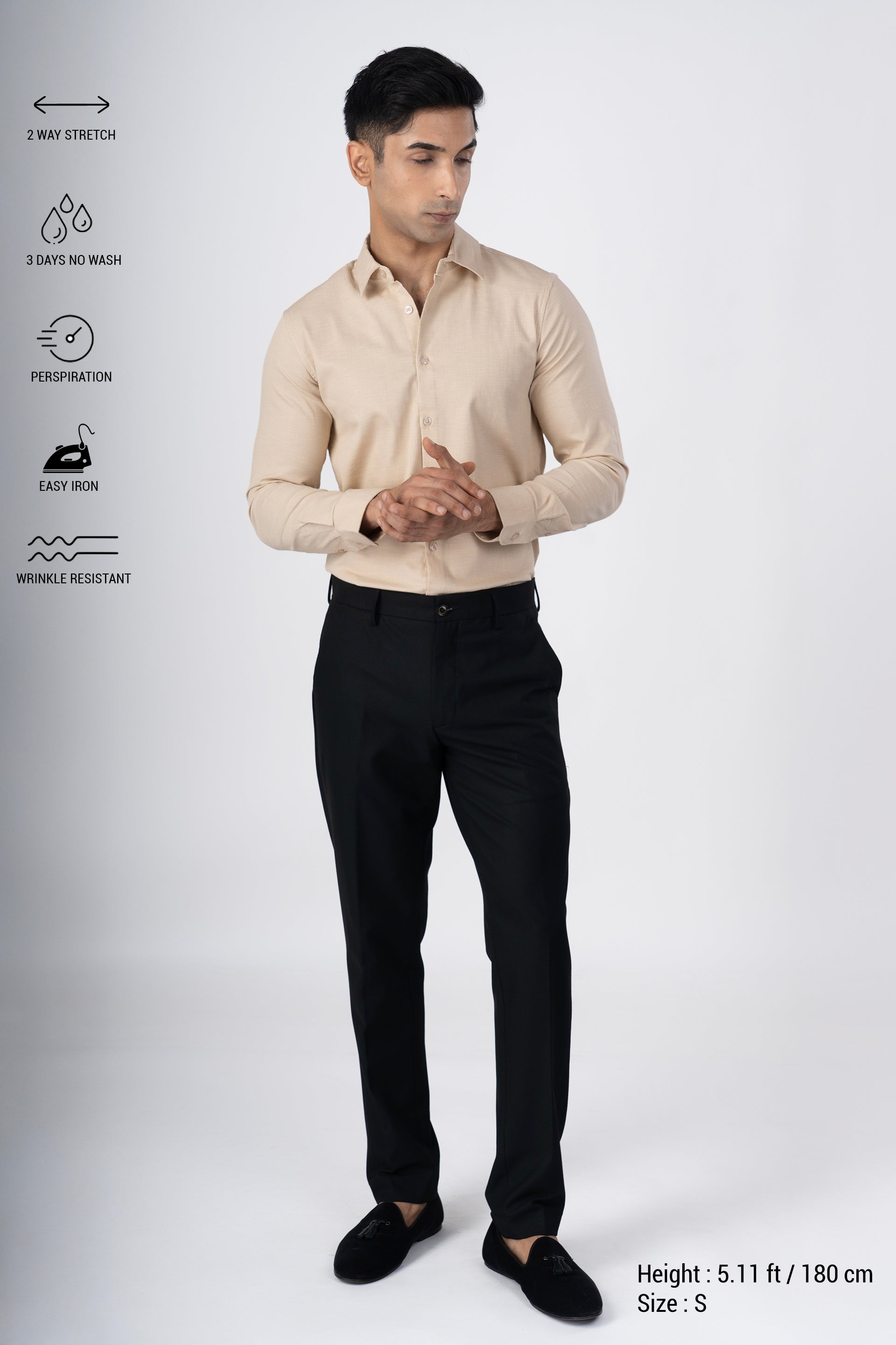 Easy Iron Textured Shirt In Beige