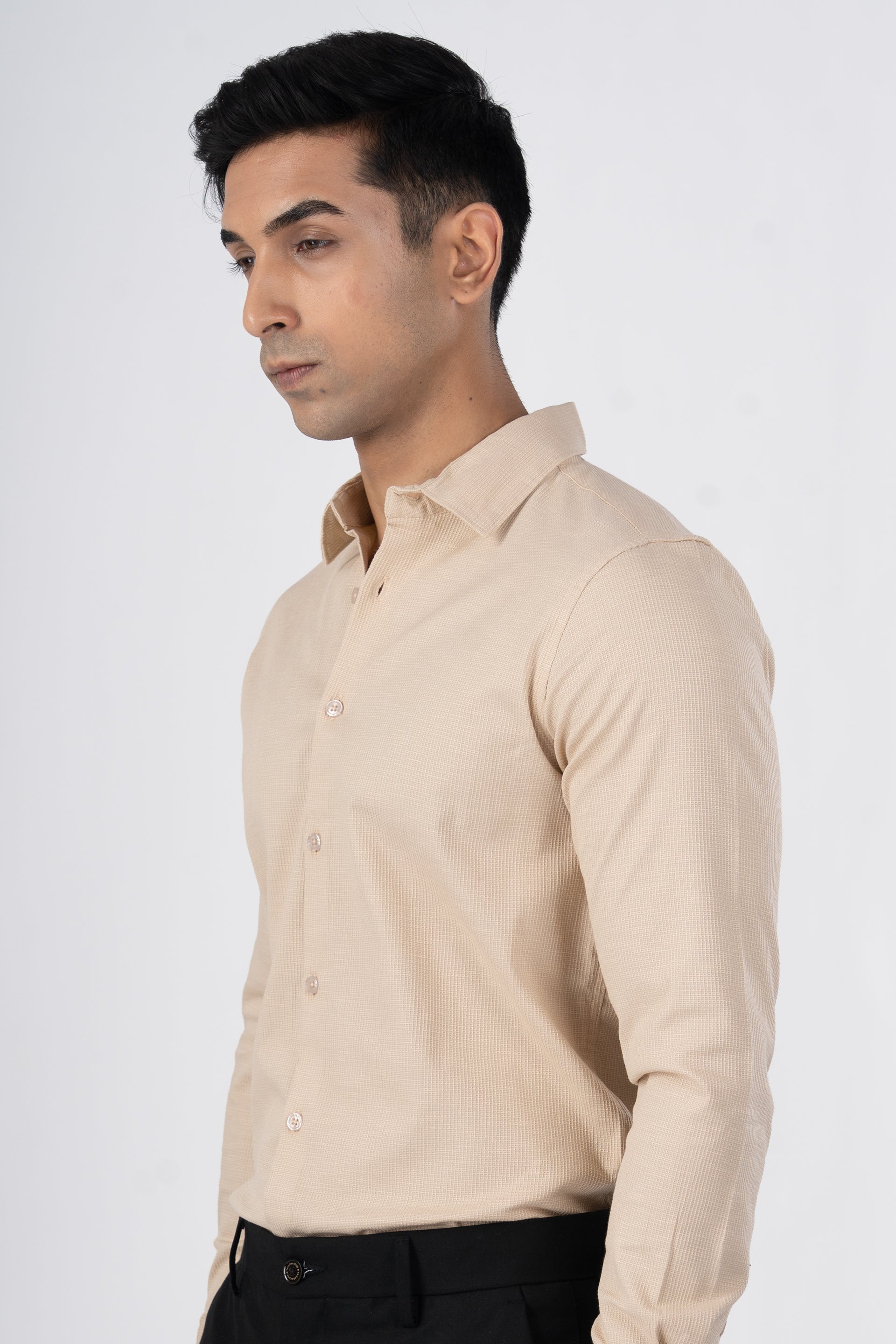 Easy Iron Textured Shirt In Beige