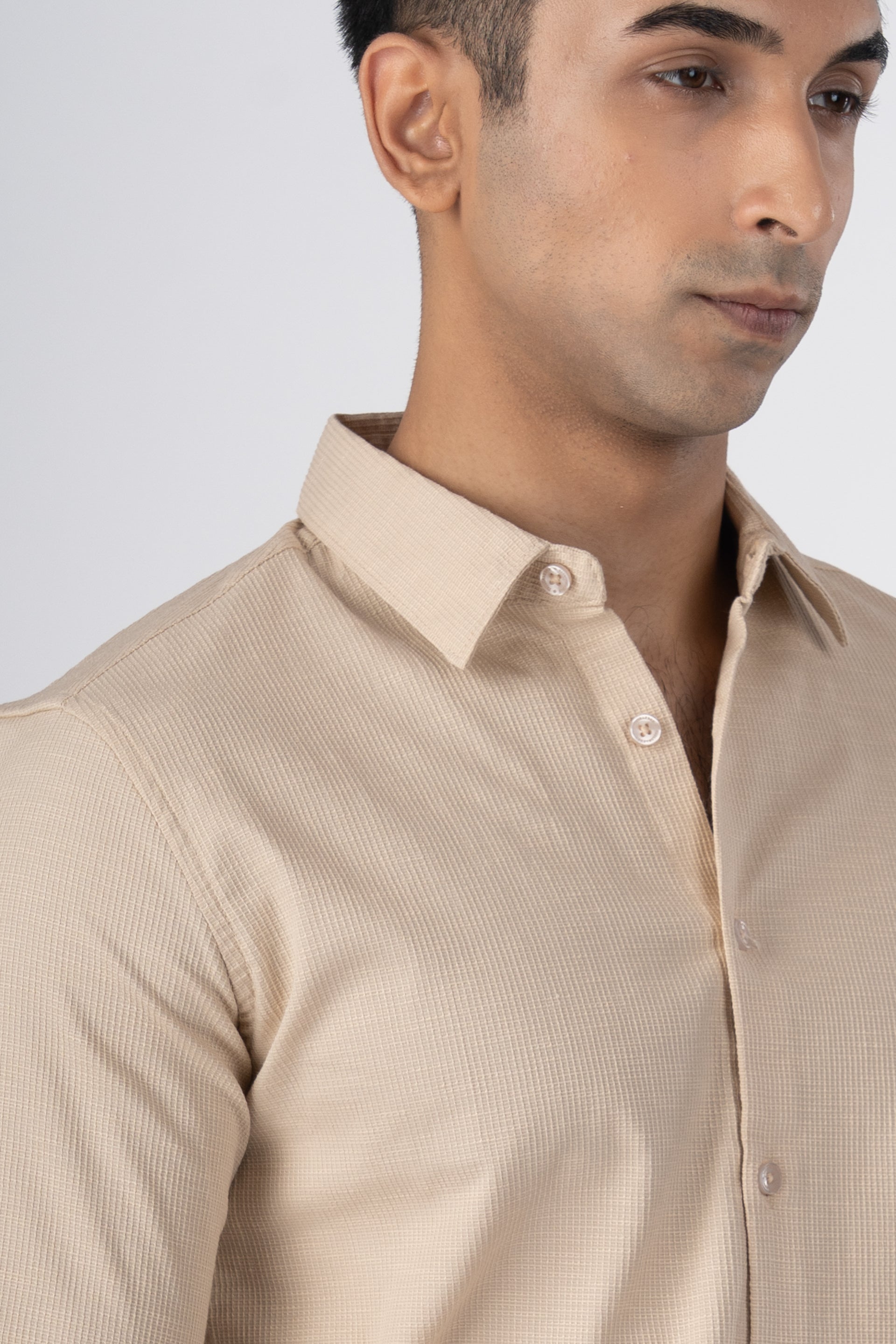 Easy Iron Textured Shirt In Beige