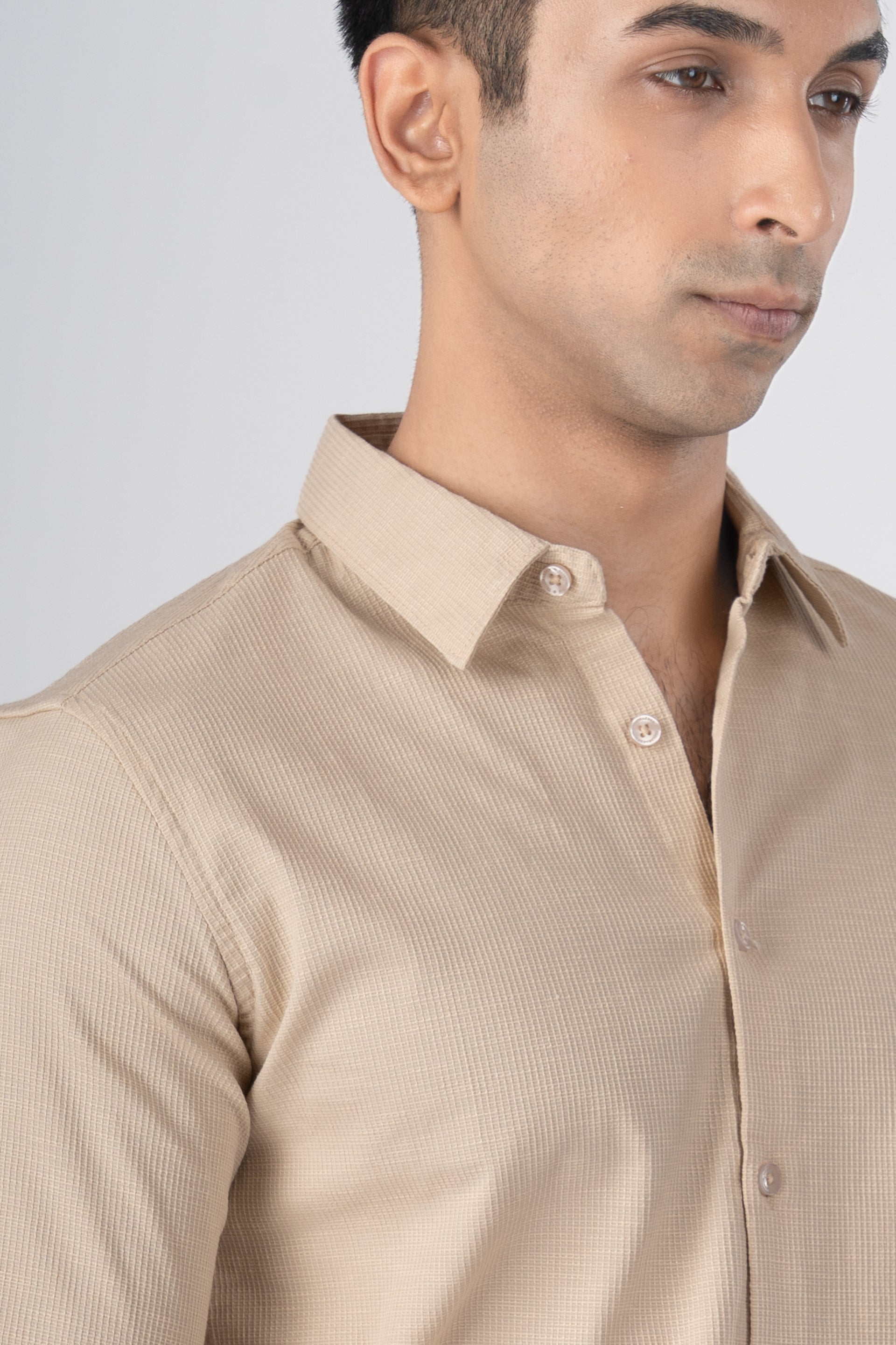 Easy Iron Textured Shirt In Beige