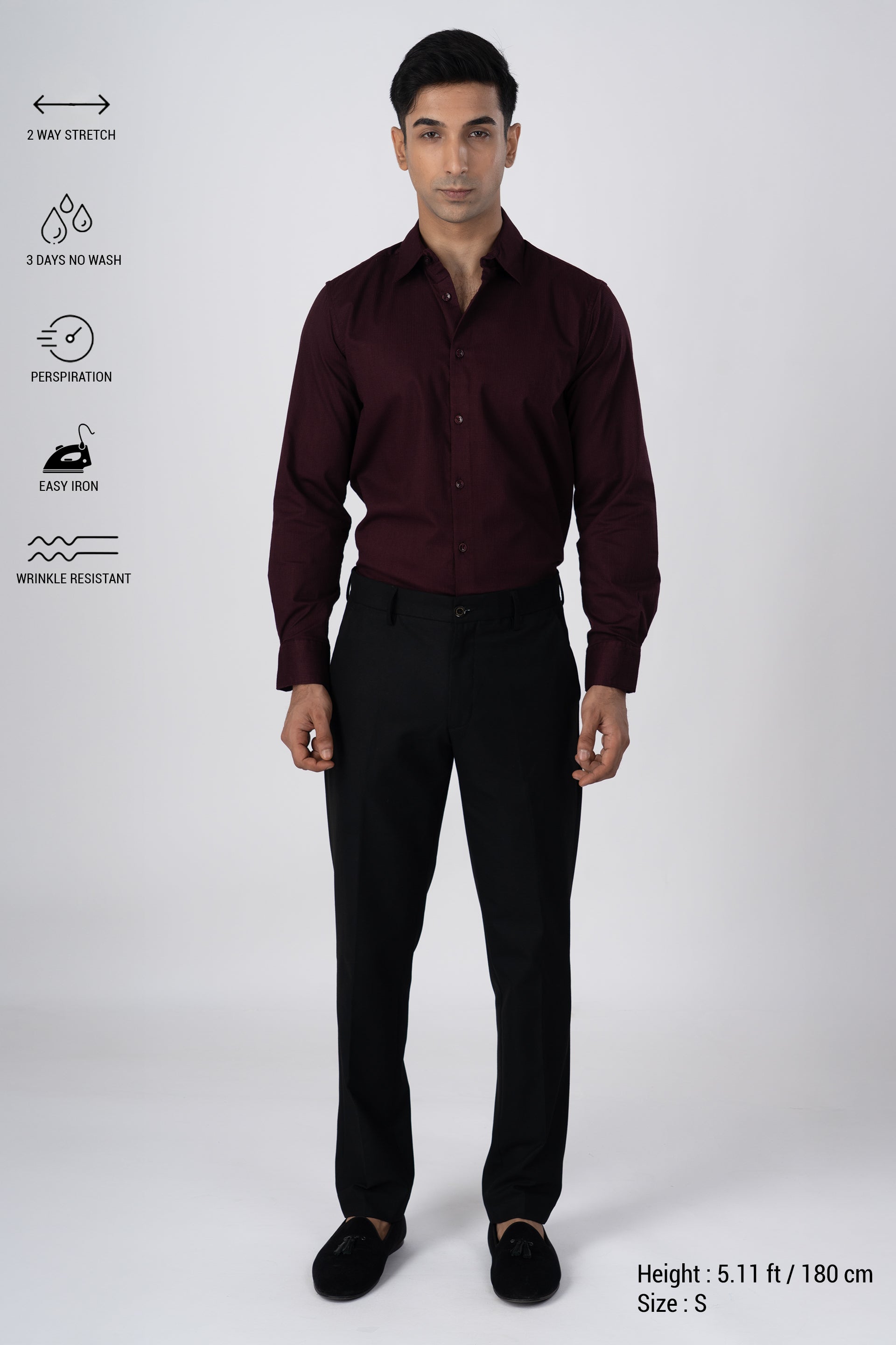 Easy Iron Textured Shirt In Wine