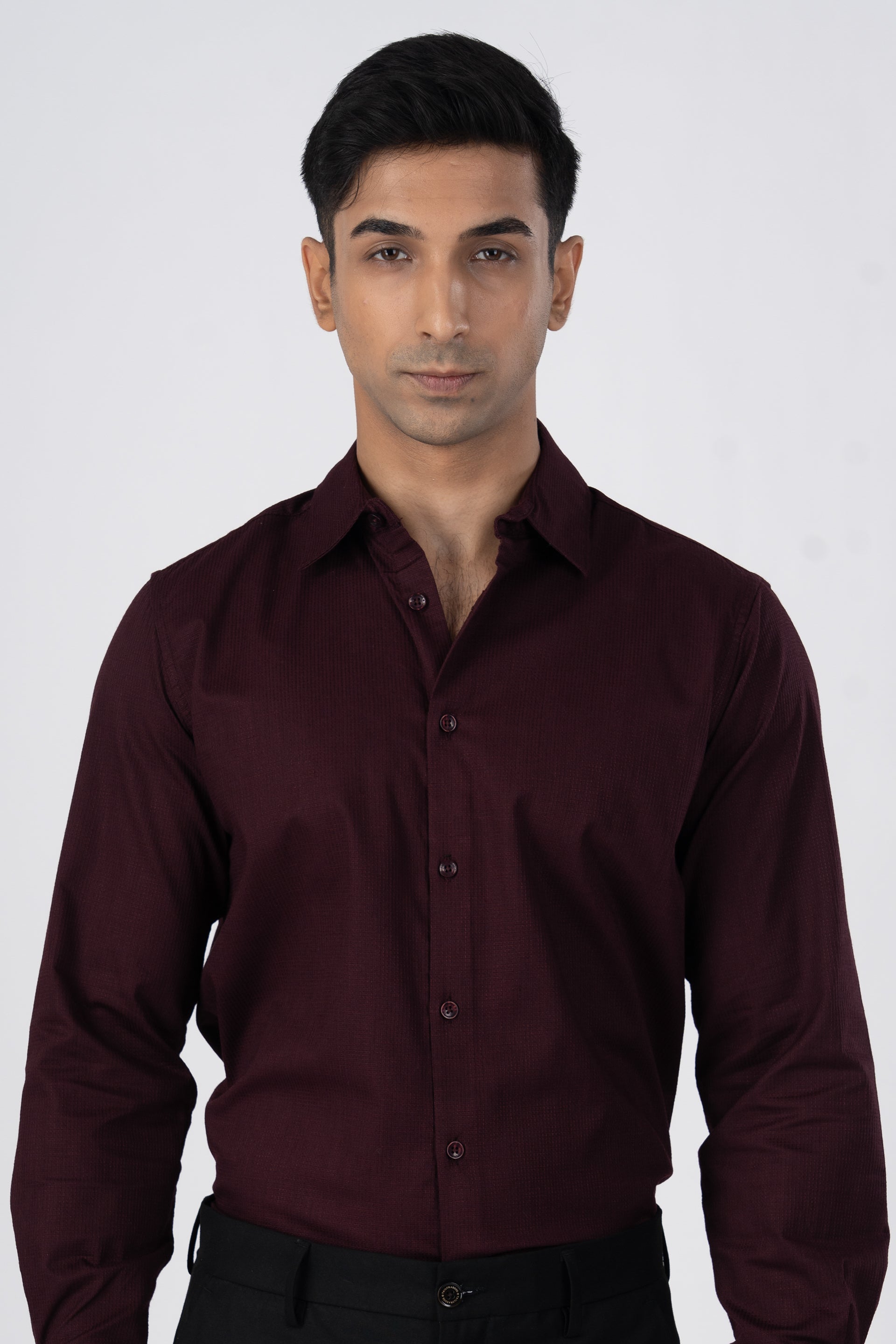 Easy Iron Textured Shirt In Wine