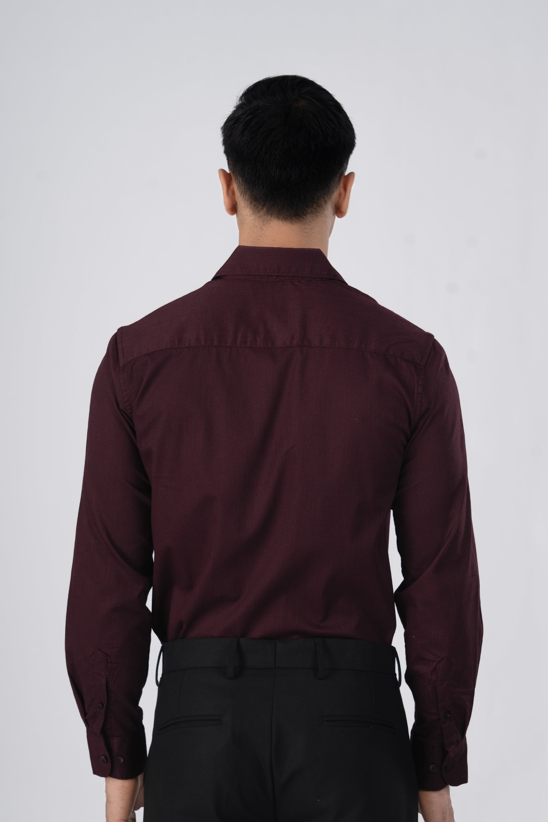 Easy Iron Textured Shirt In Wine