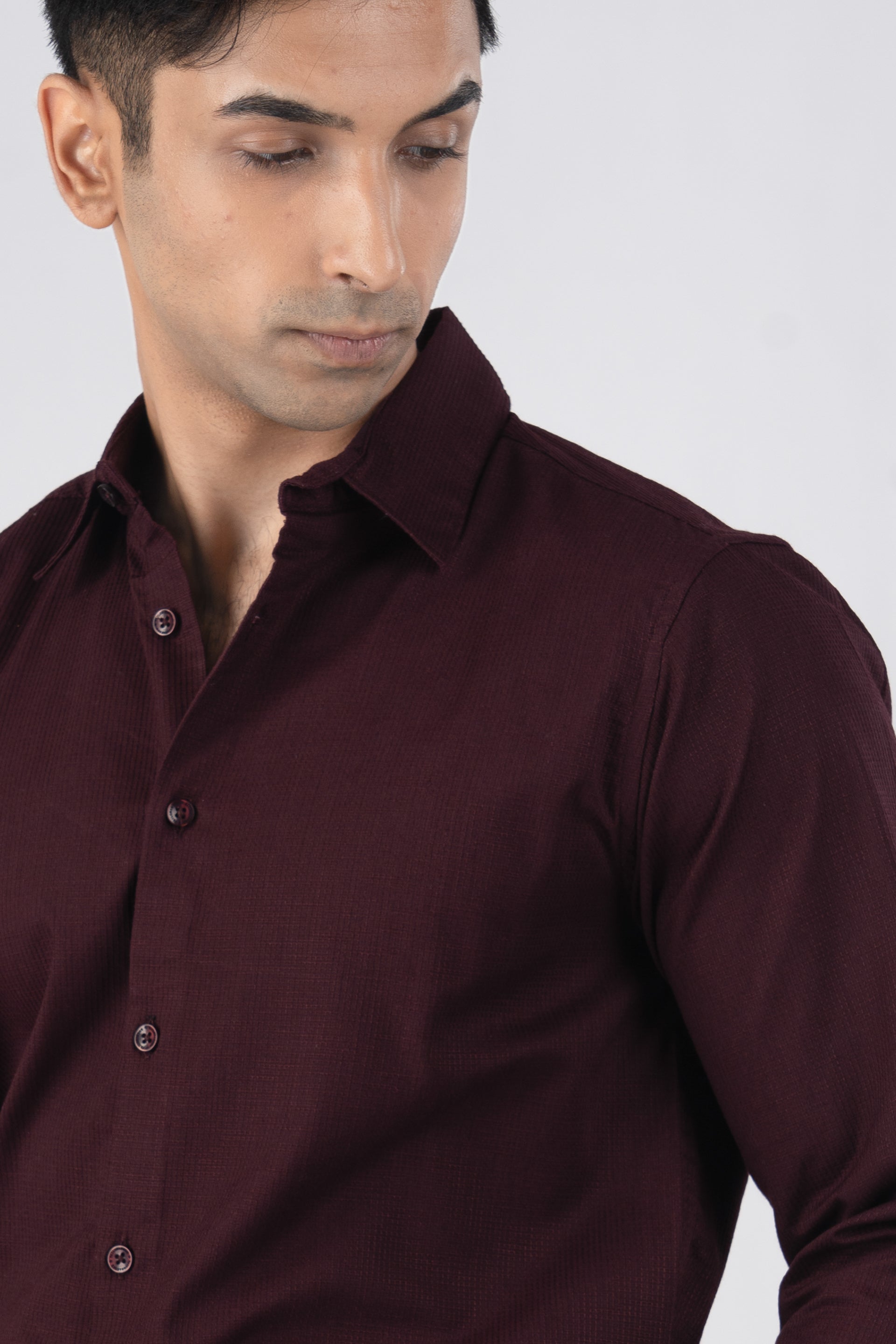 Easy Iron Textured Shirt In Wine