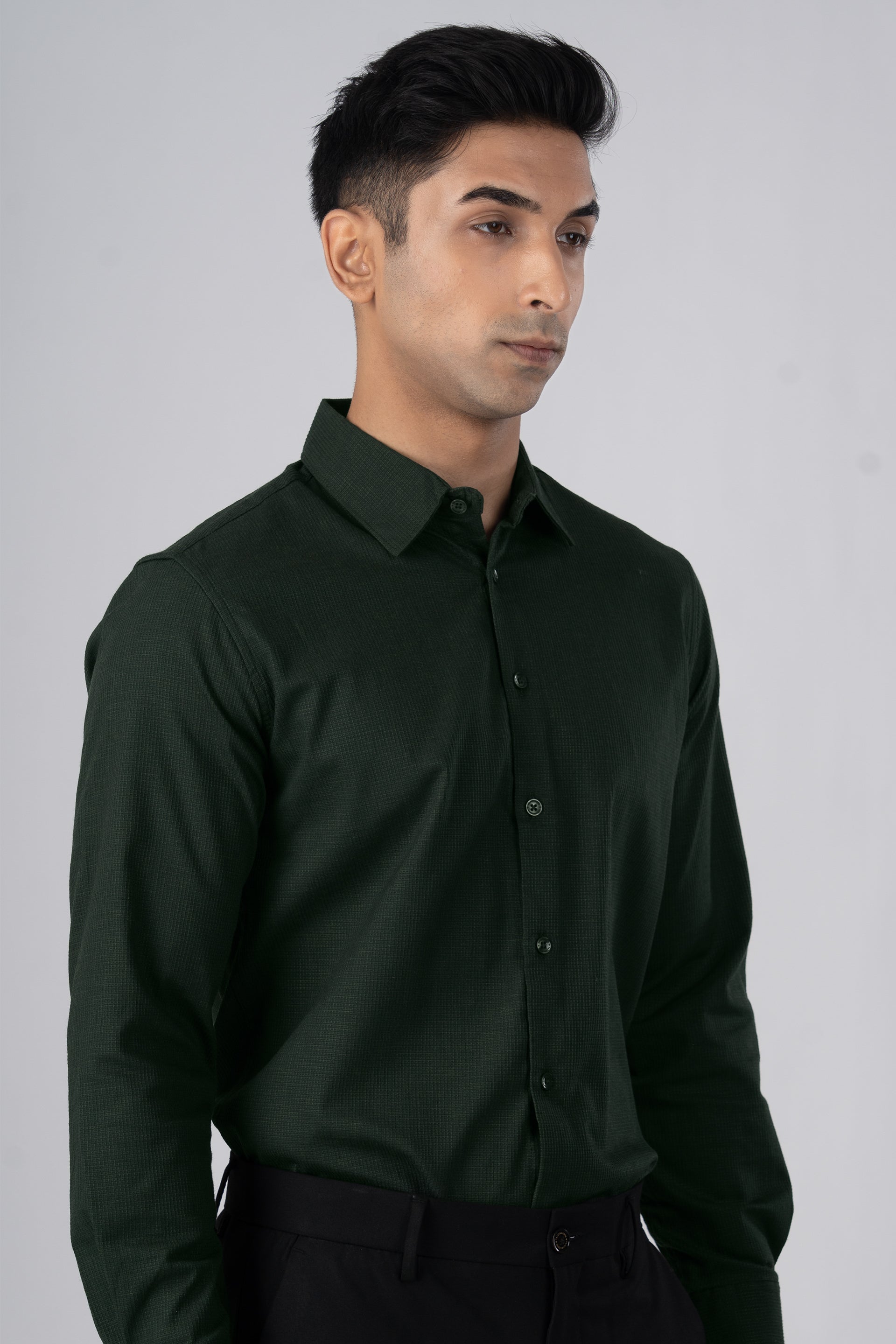 Easy Iron Textured Shirt In Olive