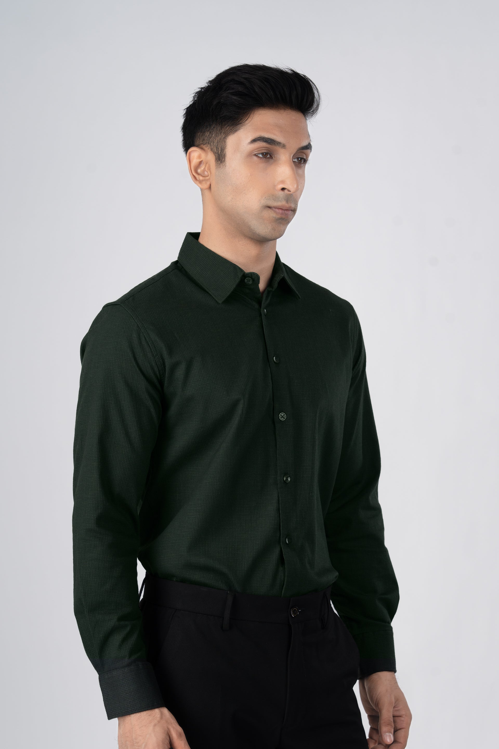 Easy Iron Textured Shirt In Olive