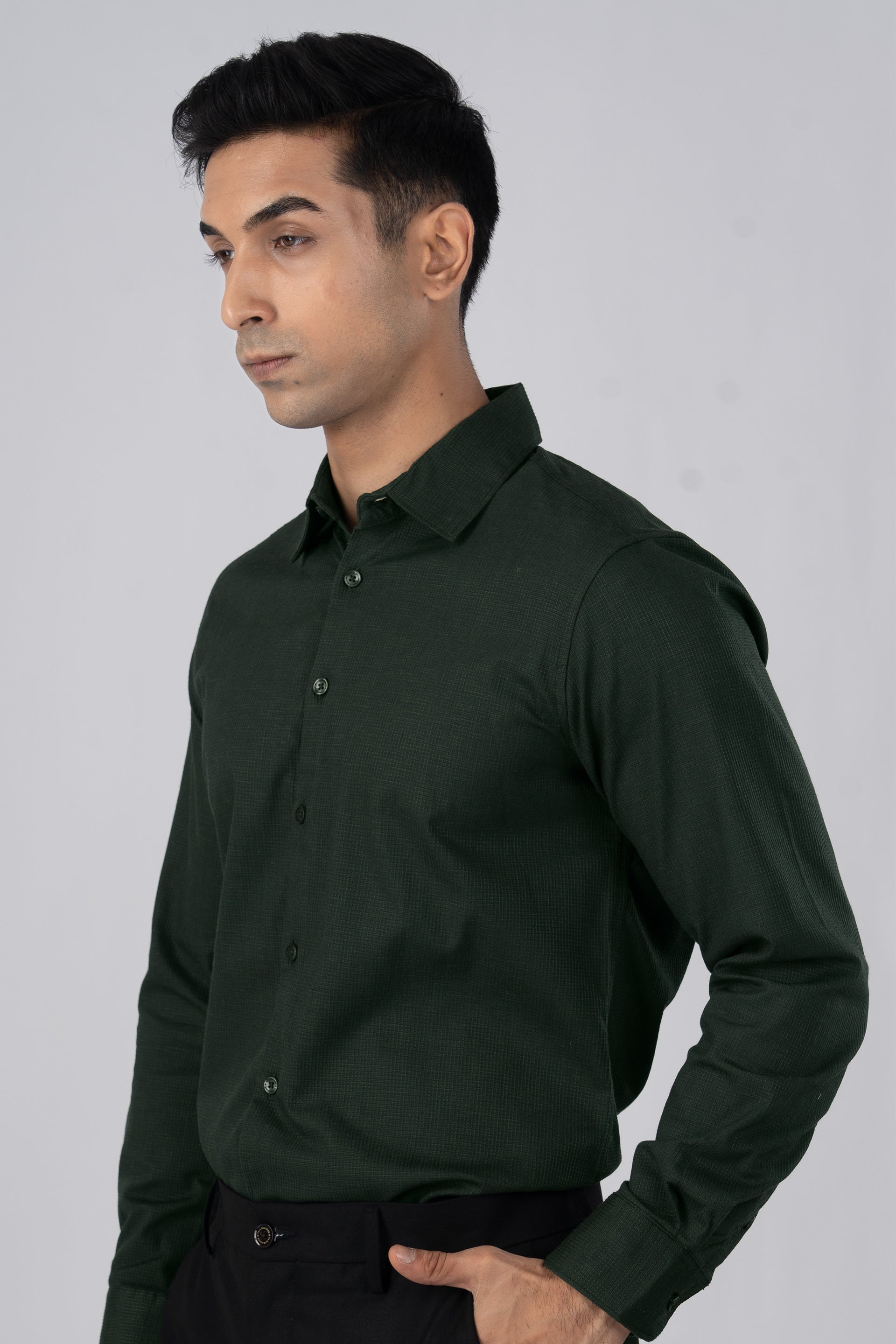 Easy Iron Textured Shirt In Olive