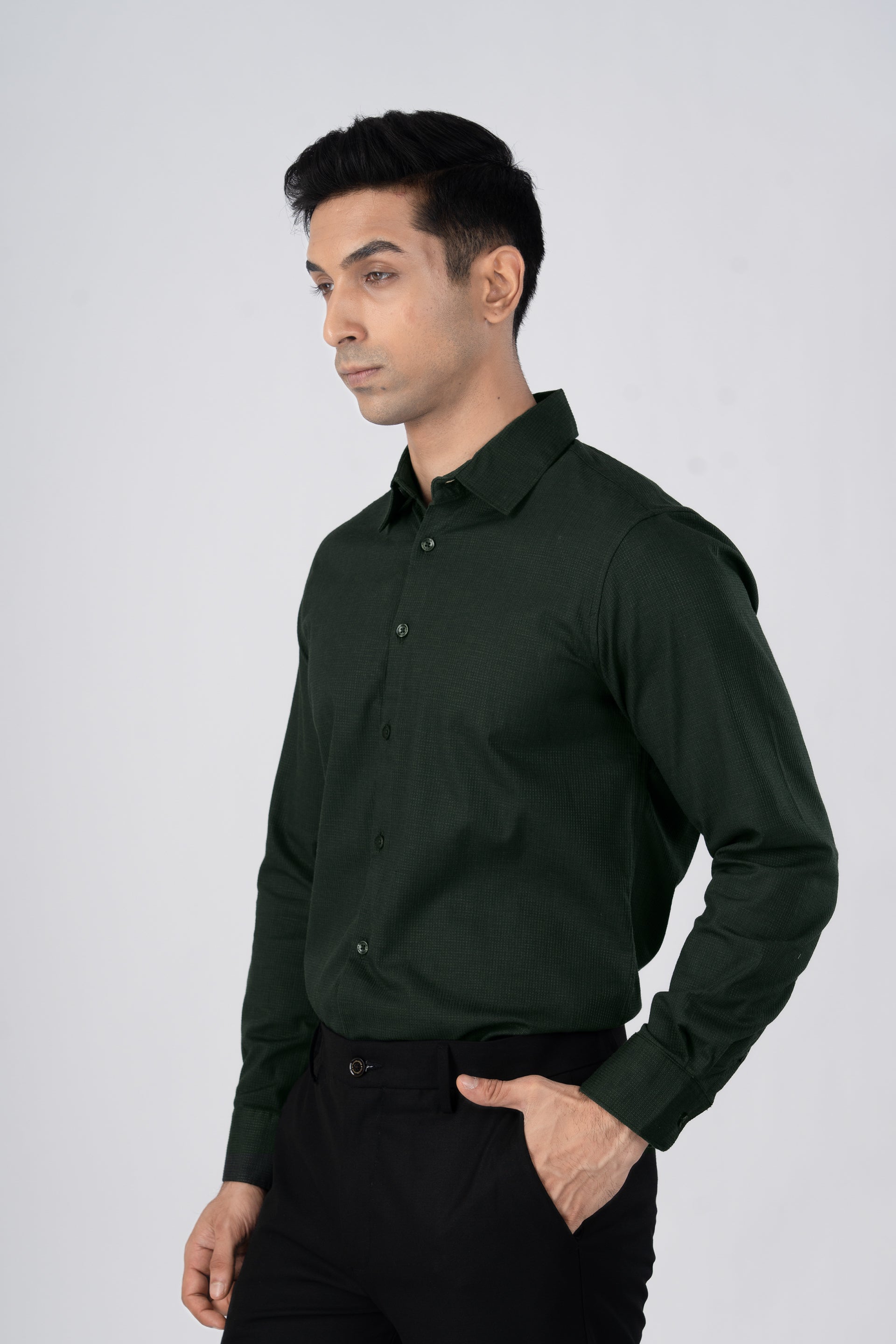 Easy Iron Textured Shirt In Olive