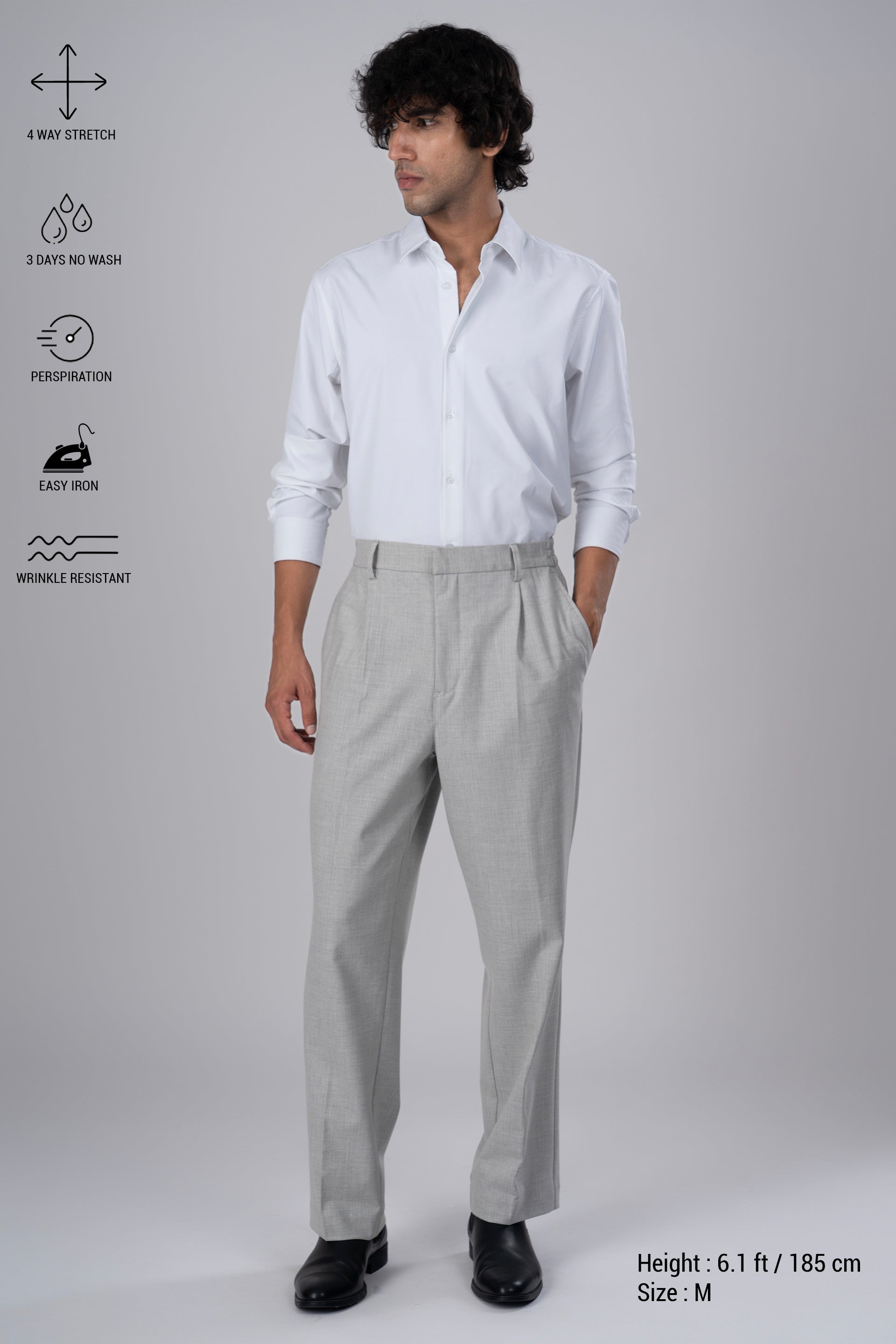 Soft Iron Flexi Pinstriped Relaxed Pant In Light Grey