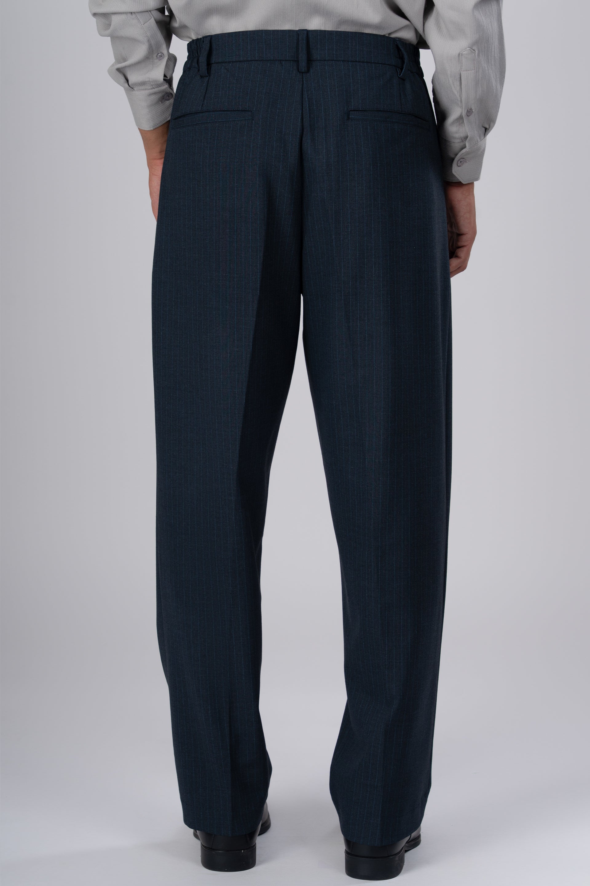 Soft Iron Flexi Pinstriped Relaxed Pant In Blue