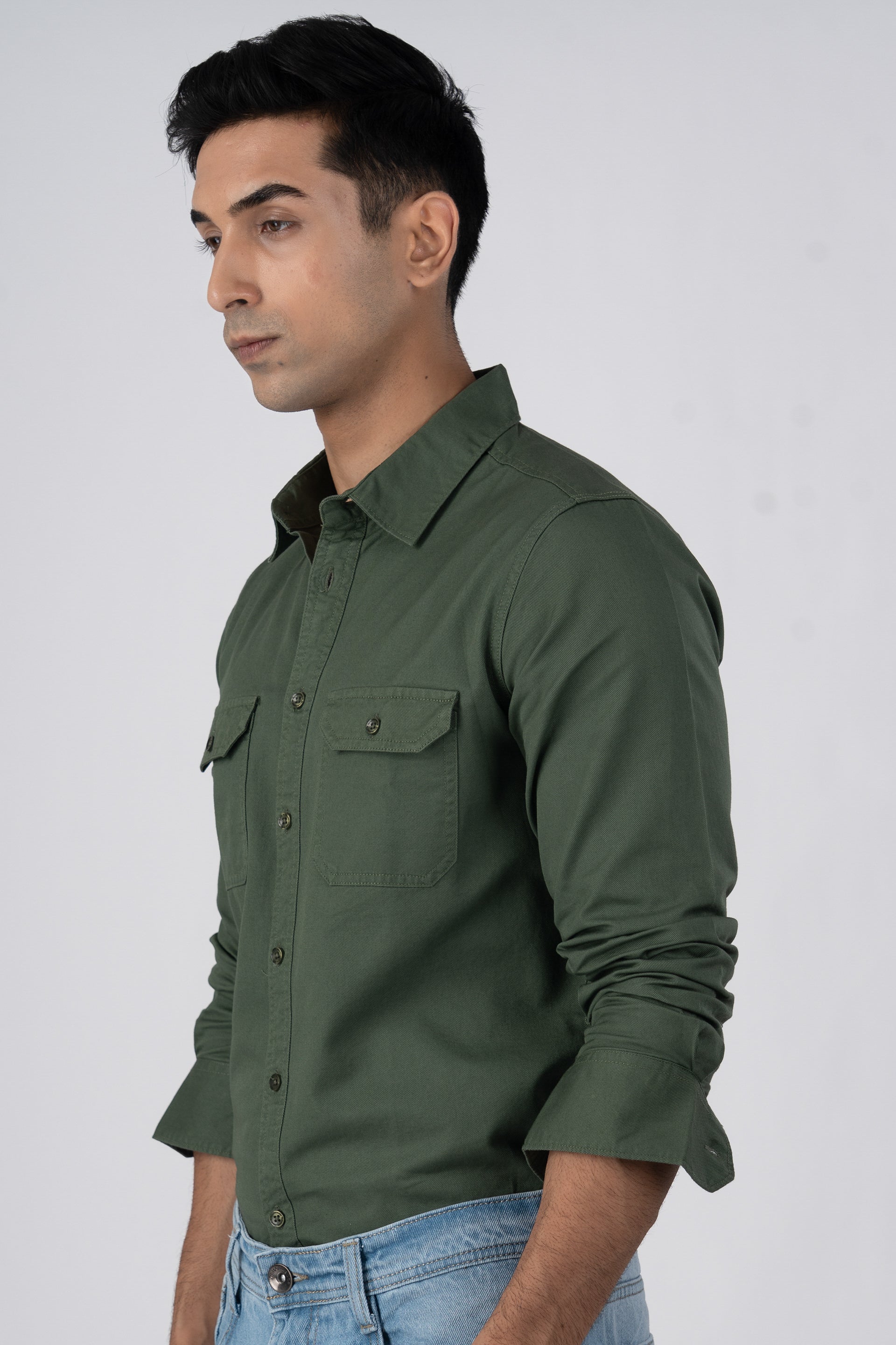 Classic Cotton Cargo Shirt In Green