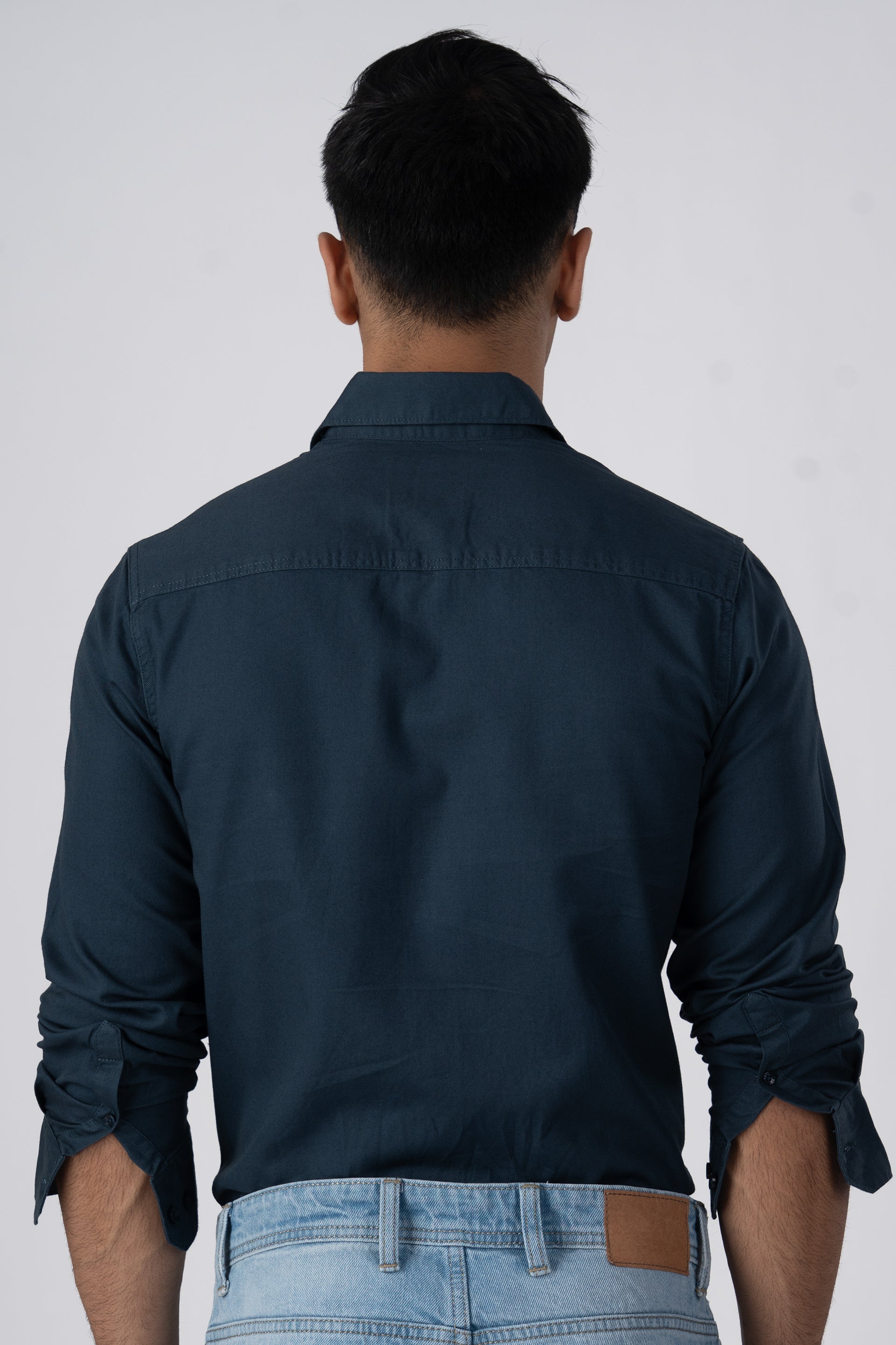 Classic Cotton Cargo Shirt In Stone Blue