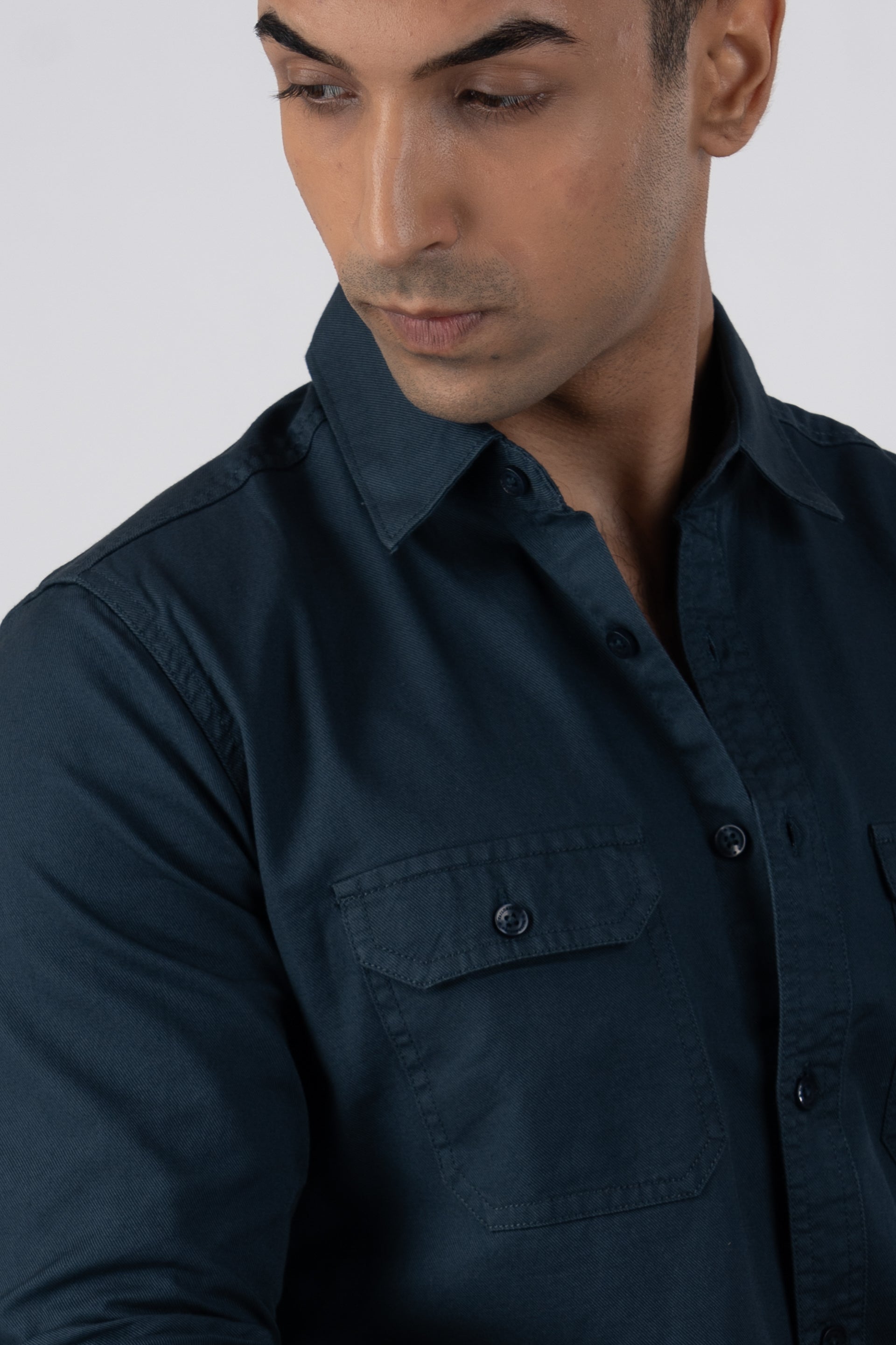 Classic Cotton Cargo Shirt In Stone Blue