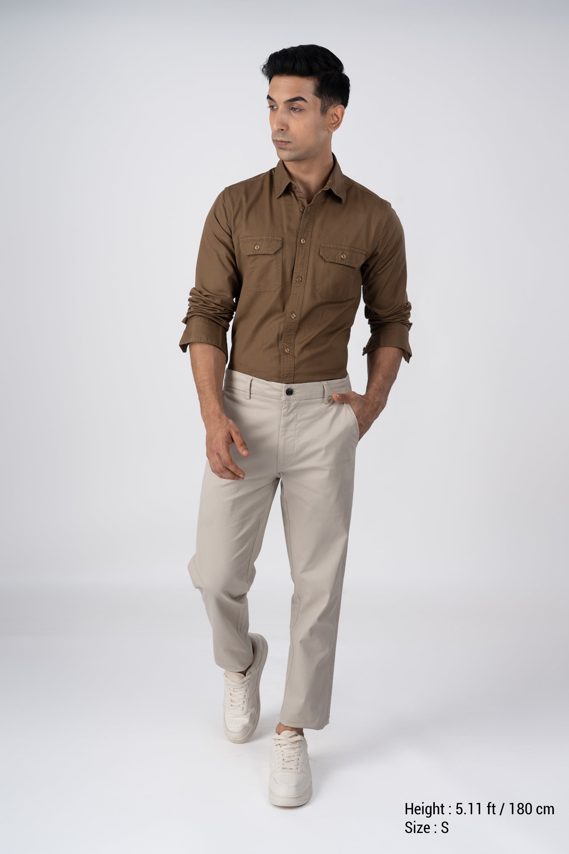 Classic Cotton Cargo Shirt In Khakhi