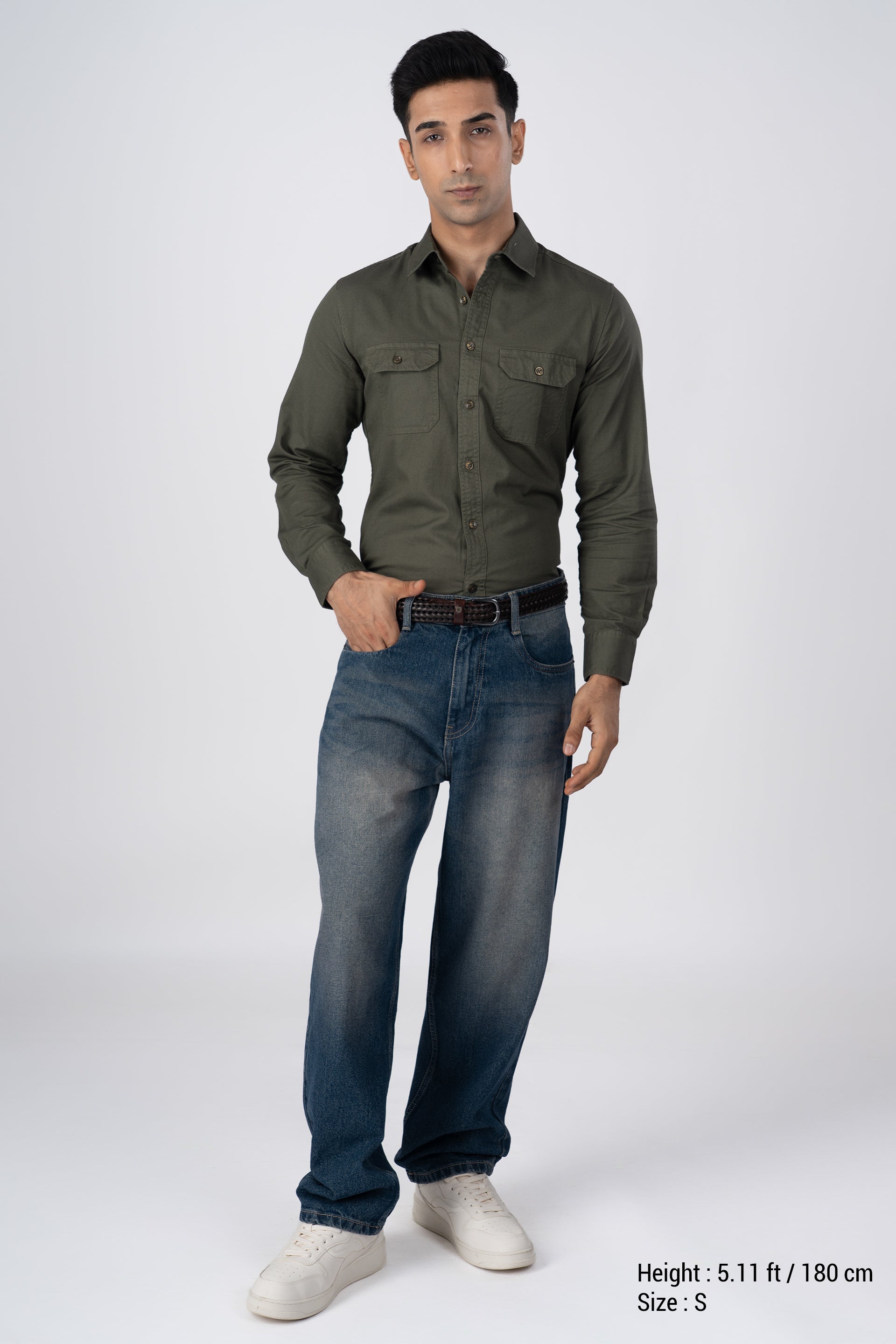 Classic Cotton Cargo Shirt In Olive