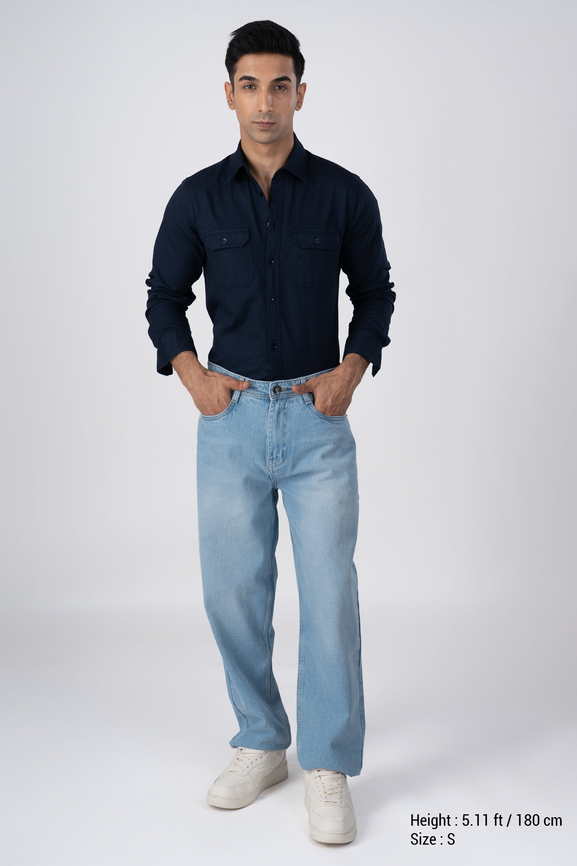 Classic Cotton Cargo Shirt In Navy