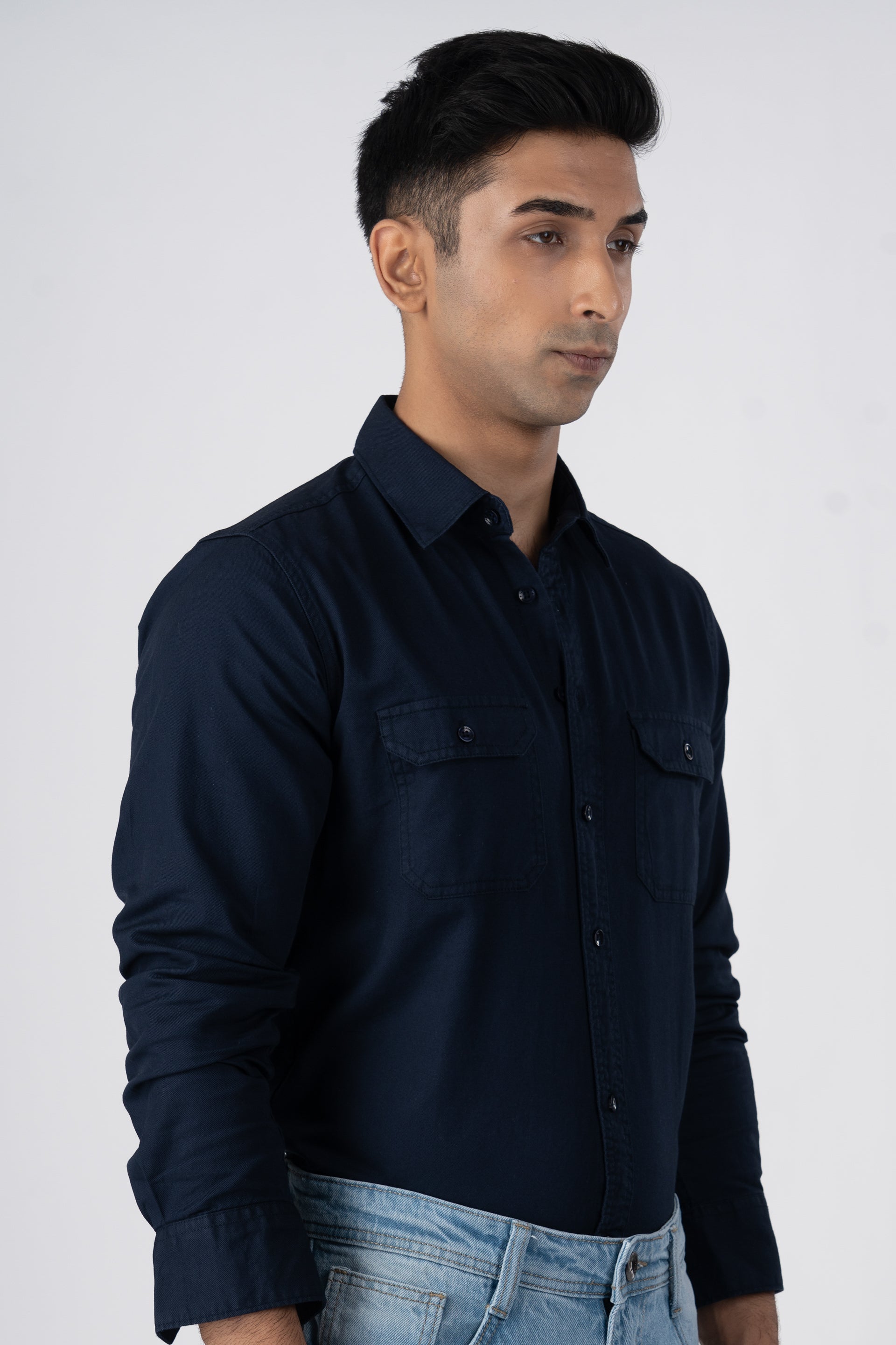 Classic Cotton Cargo Shirt In Navy