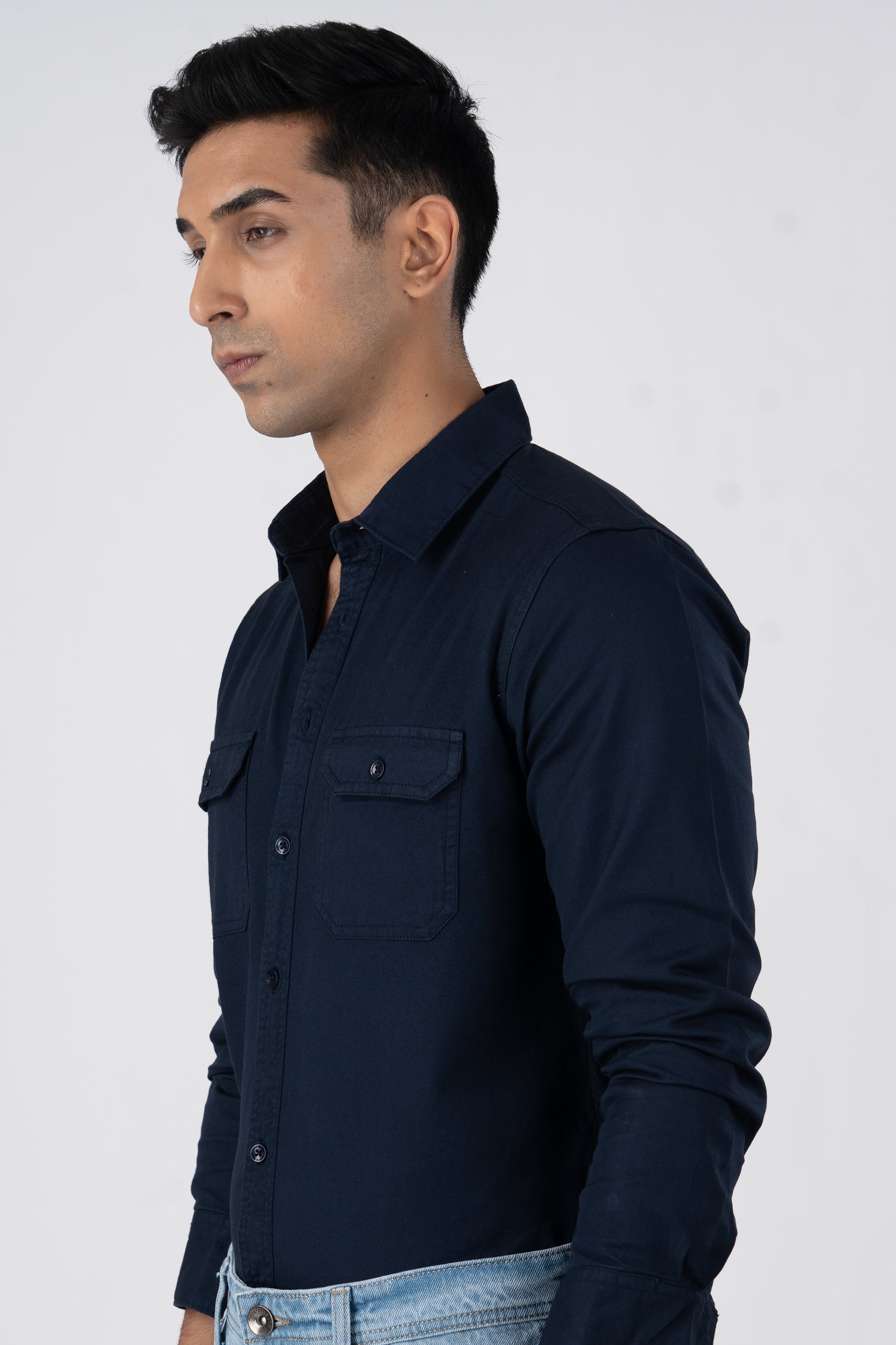 Classic Cotton Cargo Shirt In Navy