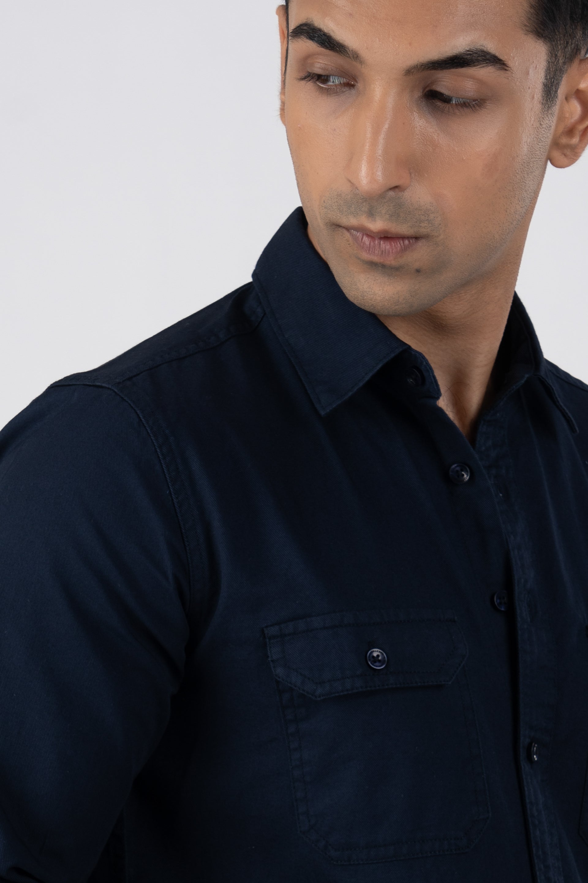 Classic Cotton Cargo Shirt In Navy