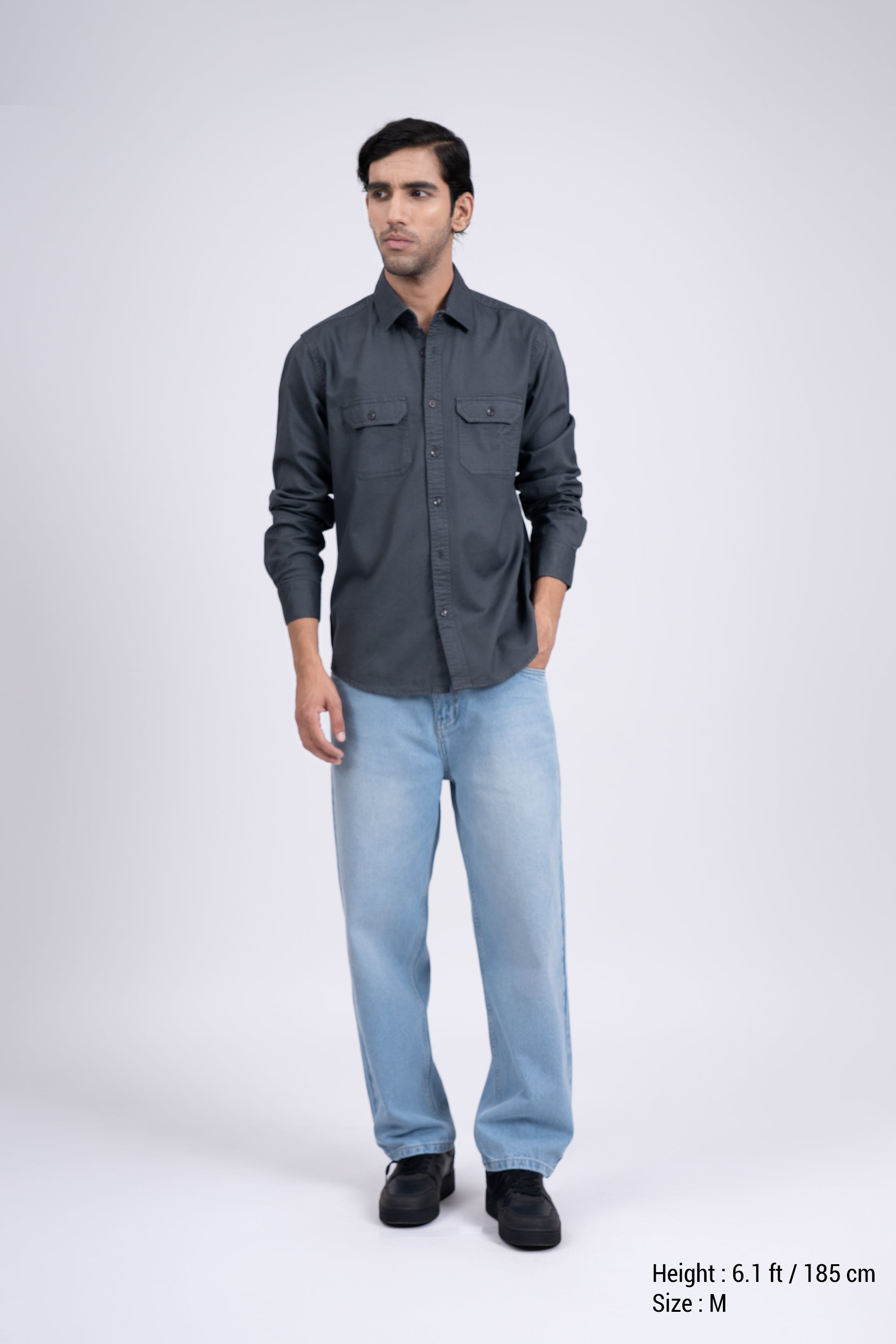 Classic Cotton Cargo Shirt In Grey