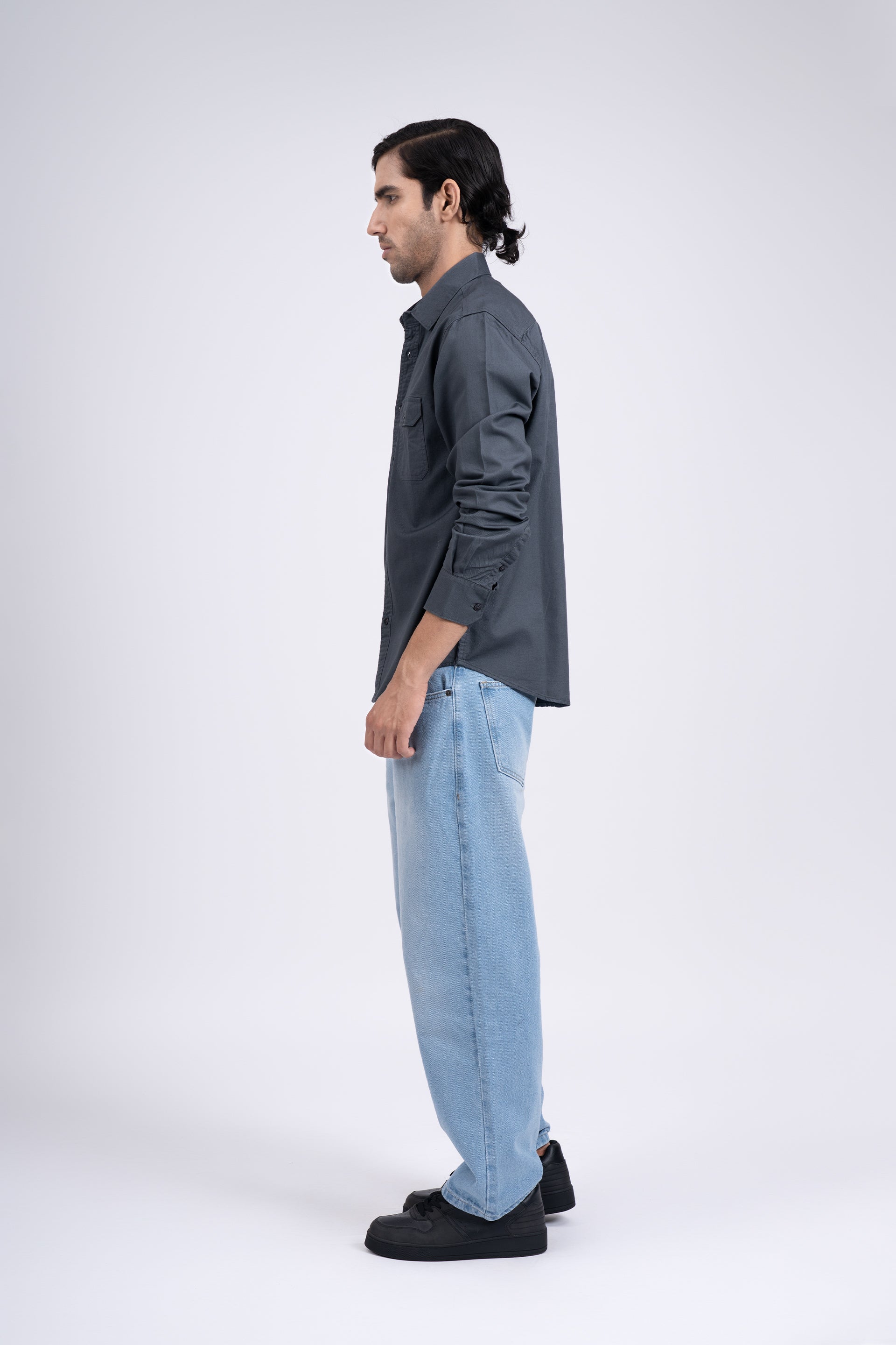 Classic Cotton Cargo Shirt In Grey