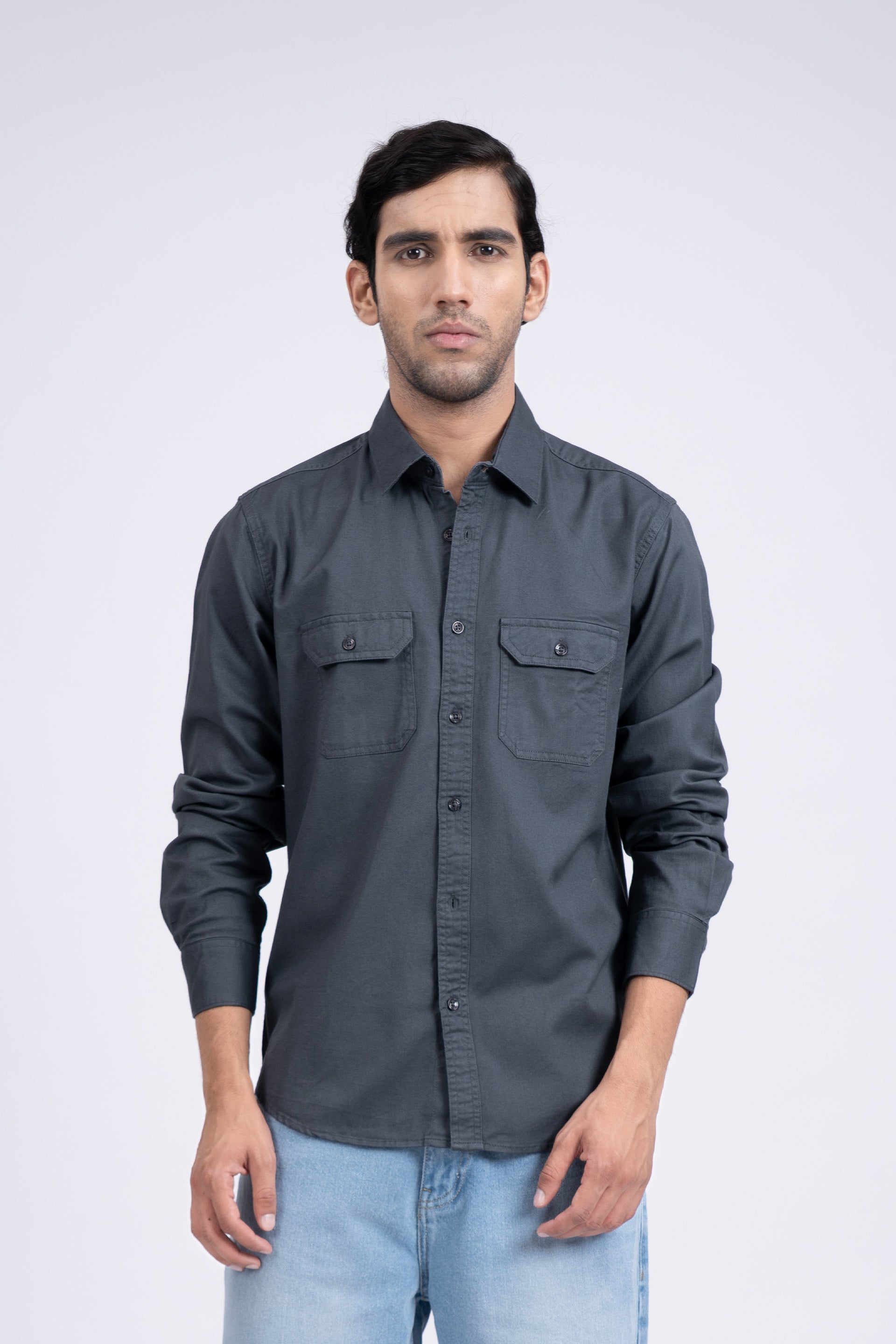Classic Cotton Cargo Shirt In Grey