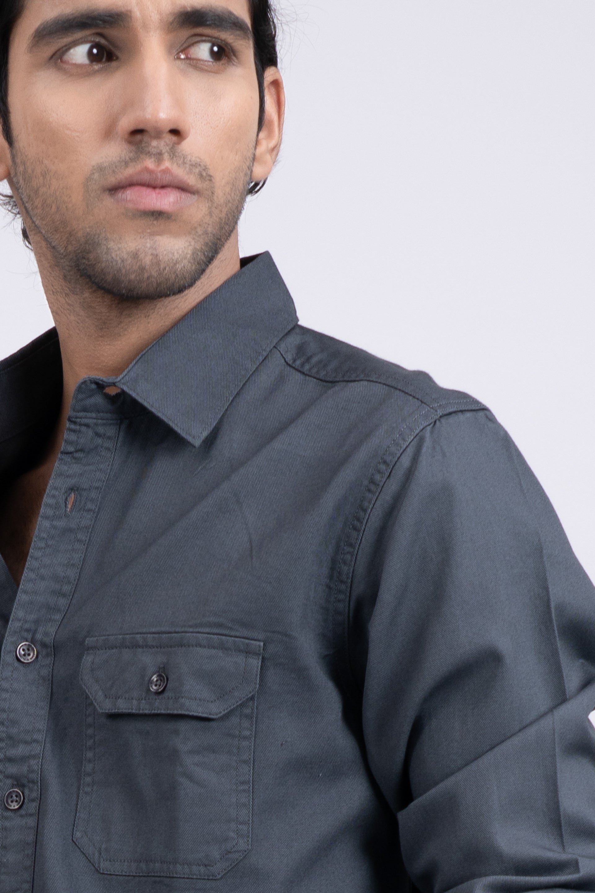 Classic Cotton Cargo Shirt In Grey