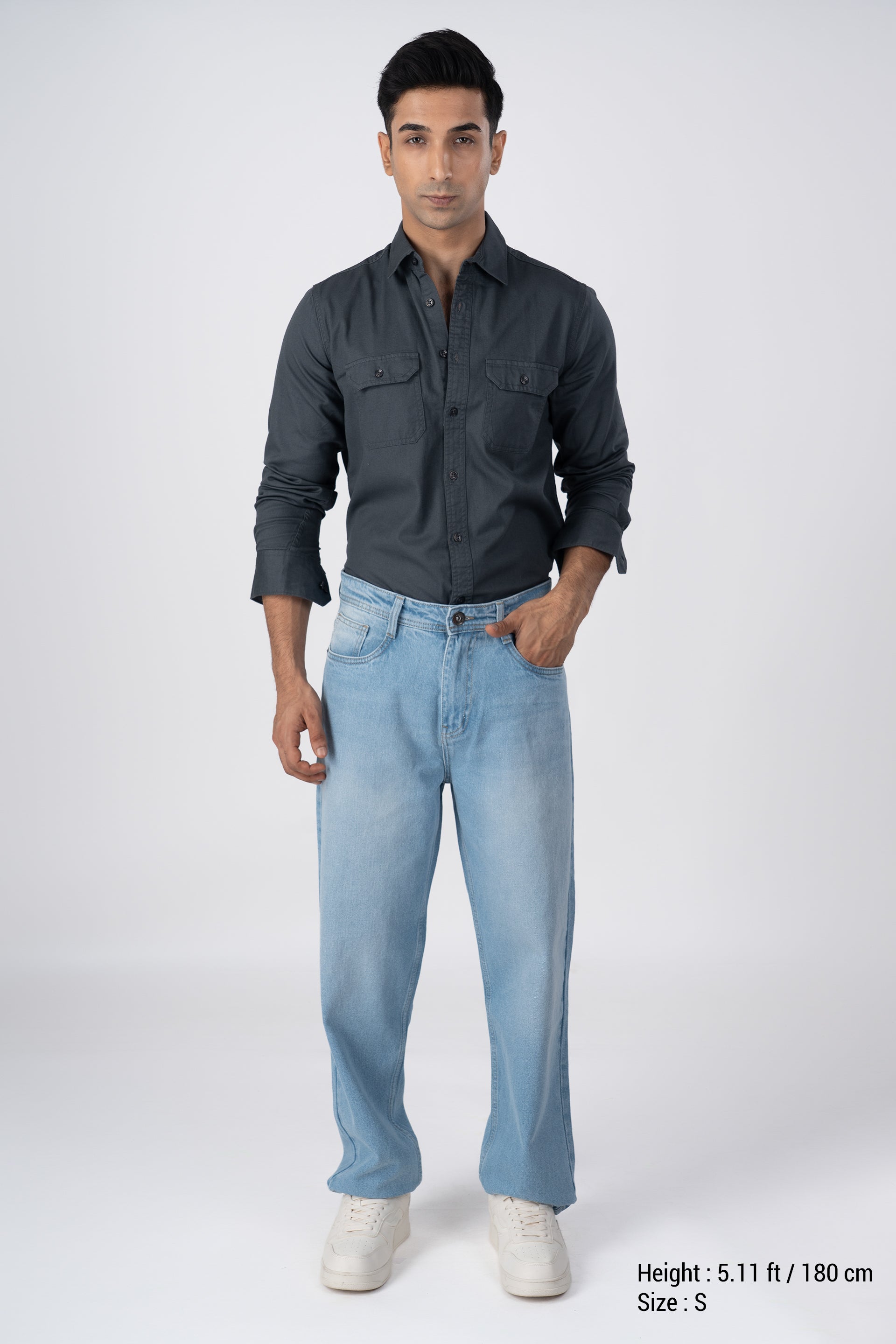 Classic Cotton Cargo Shirt In Grey