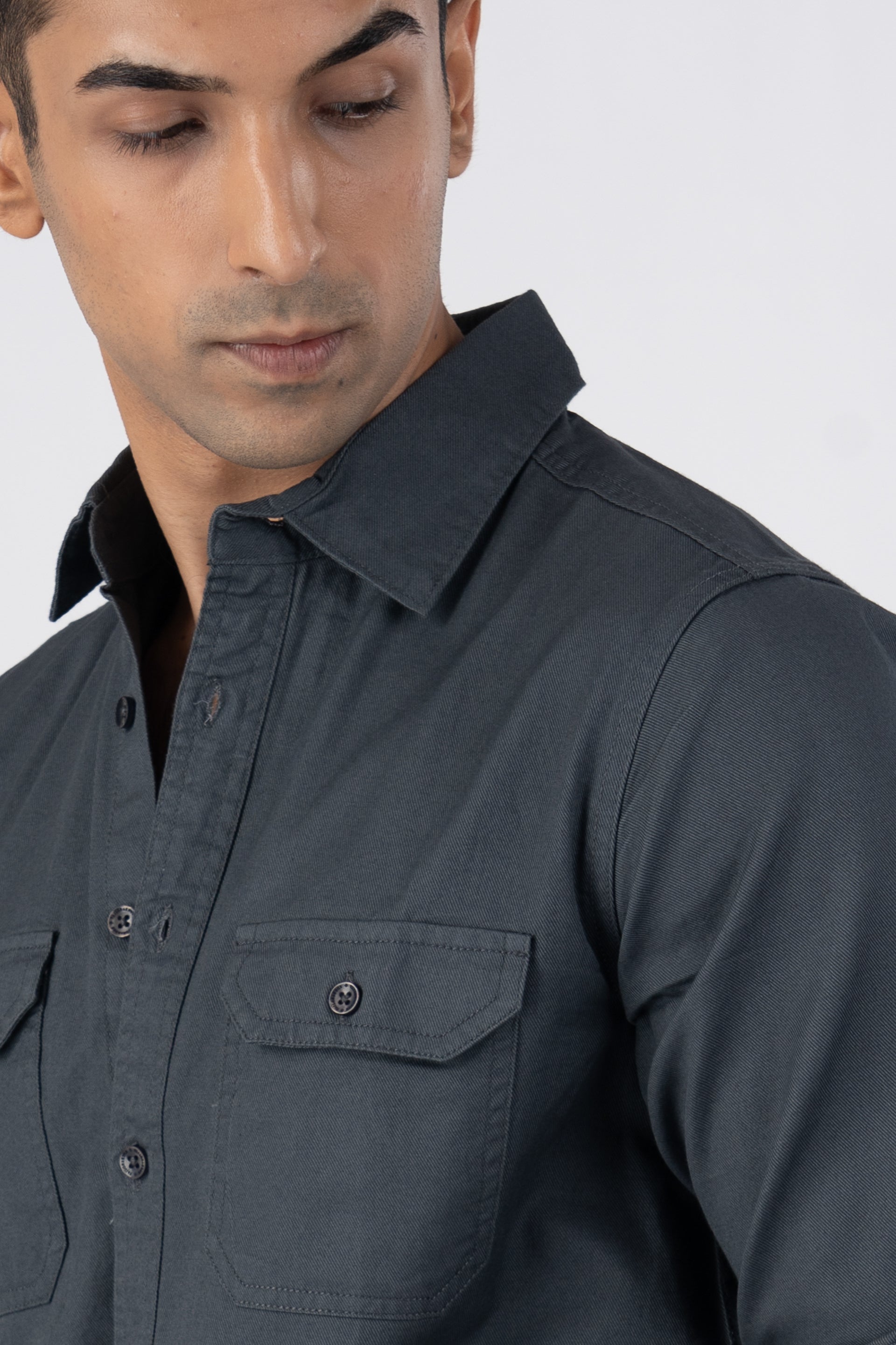 Classic Cotton Cargo Shirt In Grey
