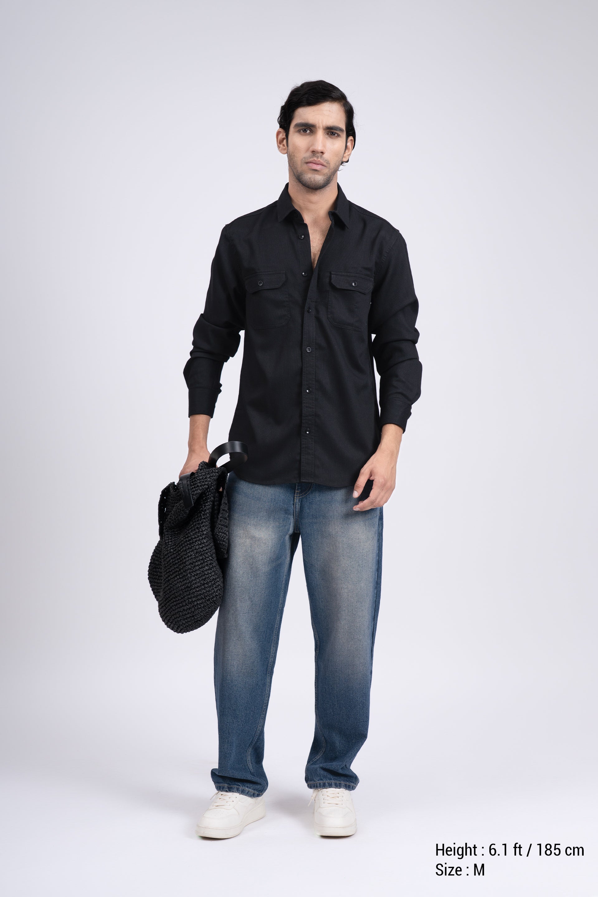 Easy Iron Cord Cargo Shirt In Black